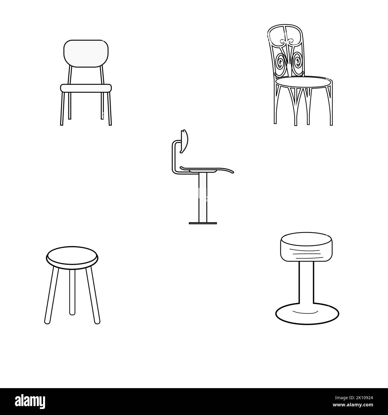 Cinq différents types de chaises Illustration de Vecteur