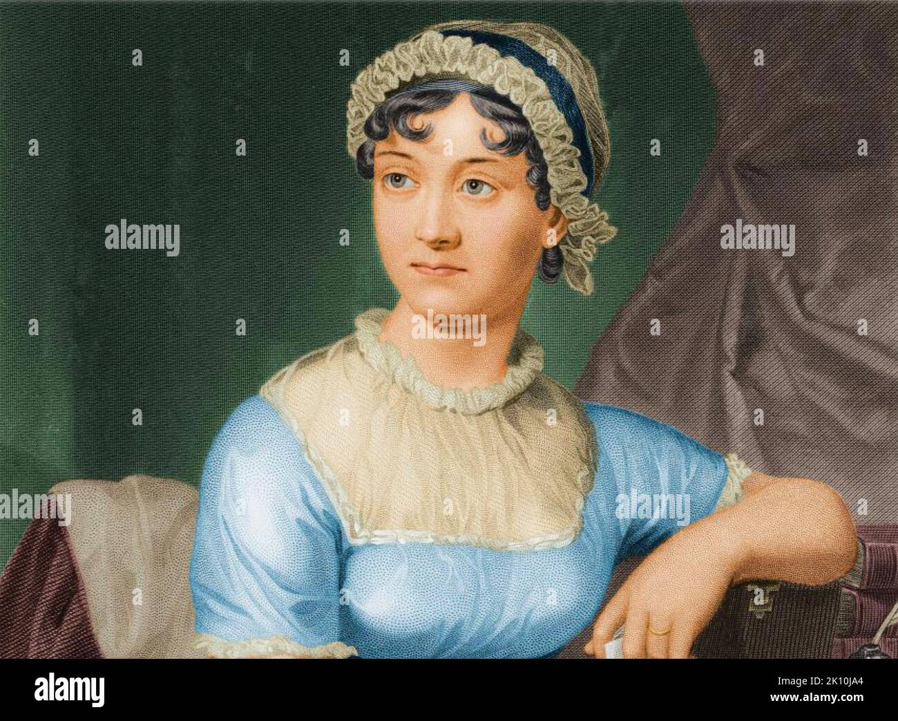 JANE AUSTEN (1775-1817) auteur anglais. Version colorisée de l'esquisse originale par sa sœur aînée Cassandra Austen Banque D'Images