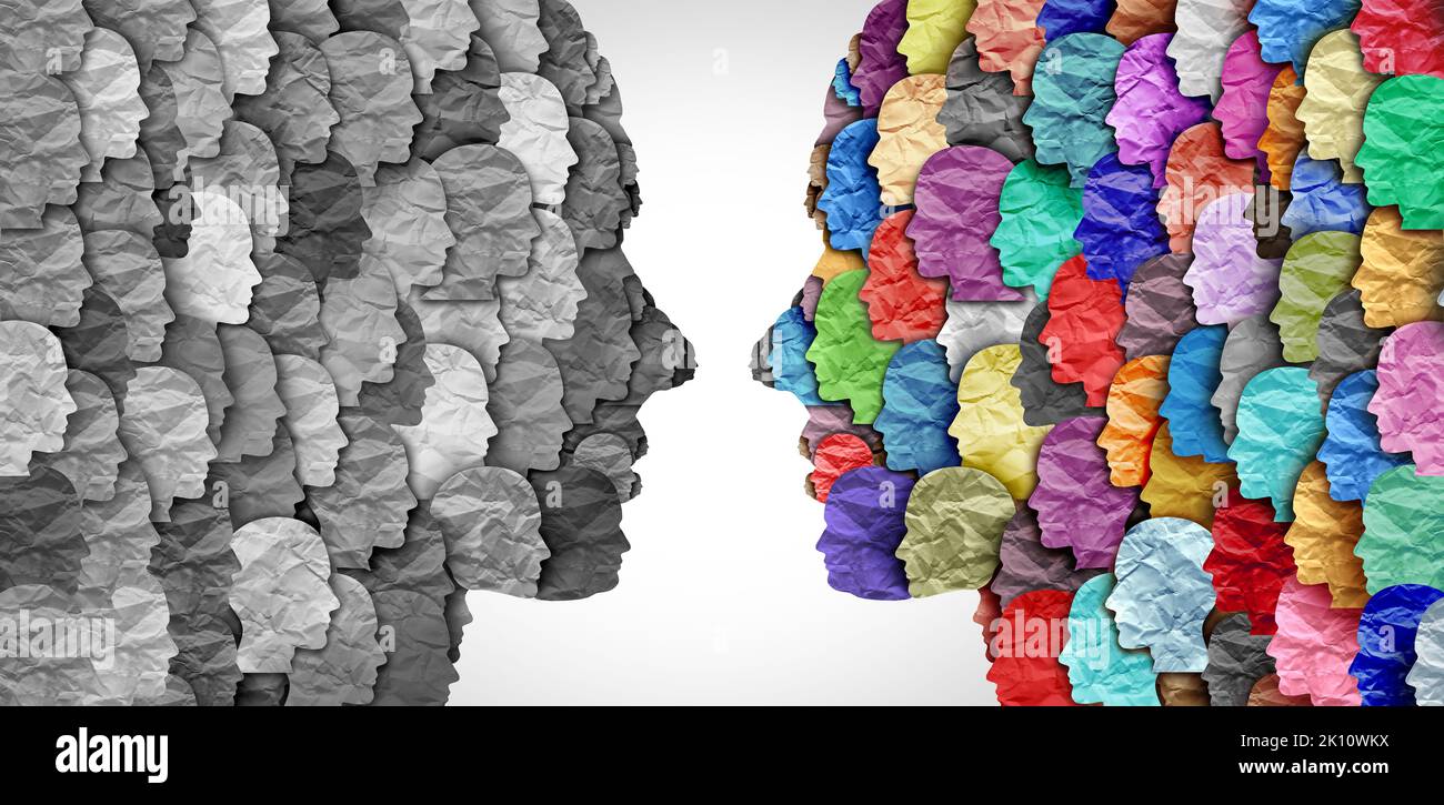 Assimilation ou multiculturalisme les changements démographiques et la démographie en tant que cohésion sociale des personnes assimilées, assimilées ou diversifiées. Banque D'Images