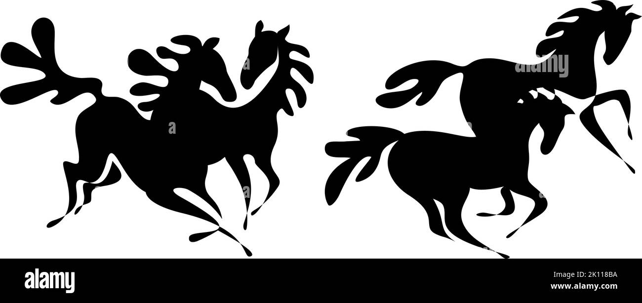 Couple de chevaux à cheval amoureux de votre conception. Noir sur fond blanc. Illustration vectorielle Illustration de Vecteur