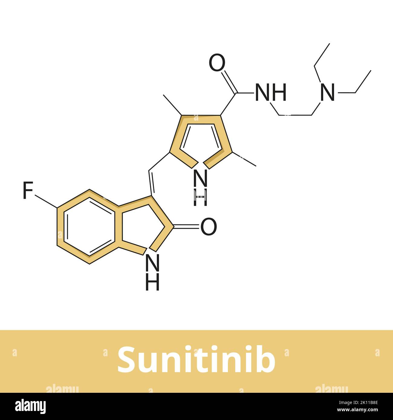 Sunitinib. Médicament utilisé pour traiter le cancer. Inhibiteur de tyrosine kinase à récepteur multi-ciblé utilisé pour le traitement du carcinome des cellules rénales Illustration de Vecteur