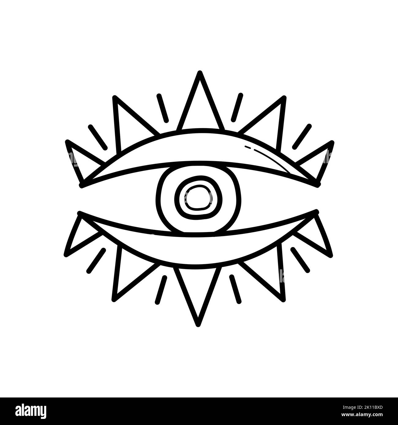 Symbole de boho mystique de l'œil. Signe zen abstrait pour le design. Icône Doodle simple sur blanc. Illustration de Vecteur