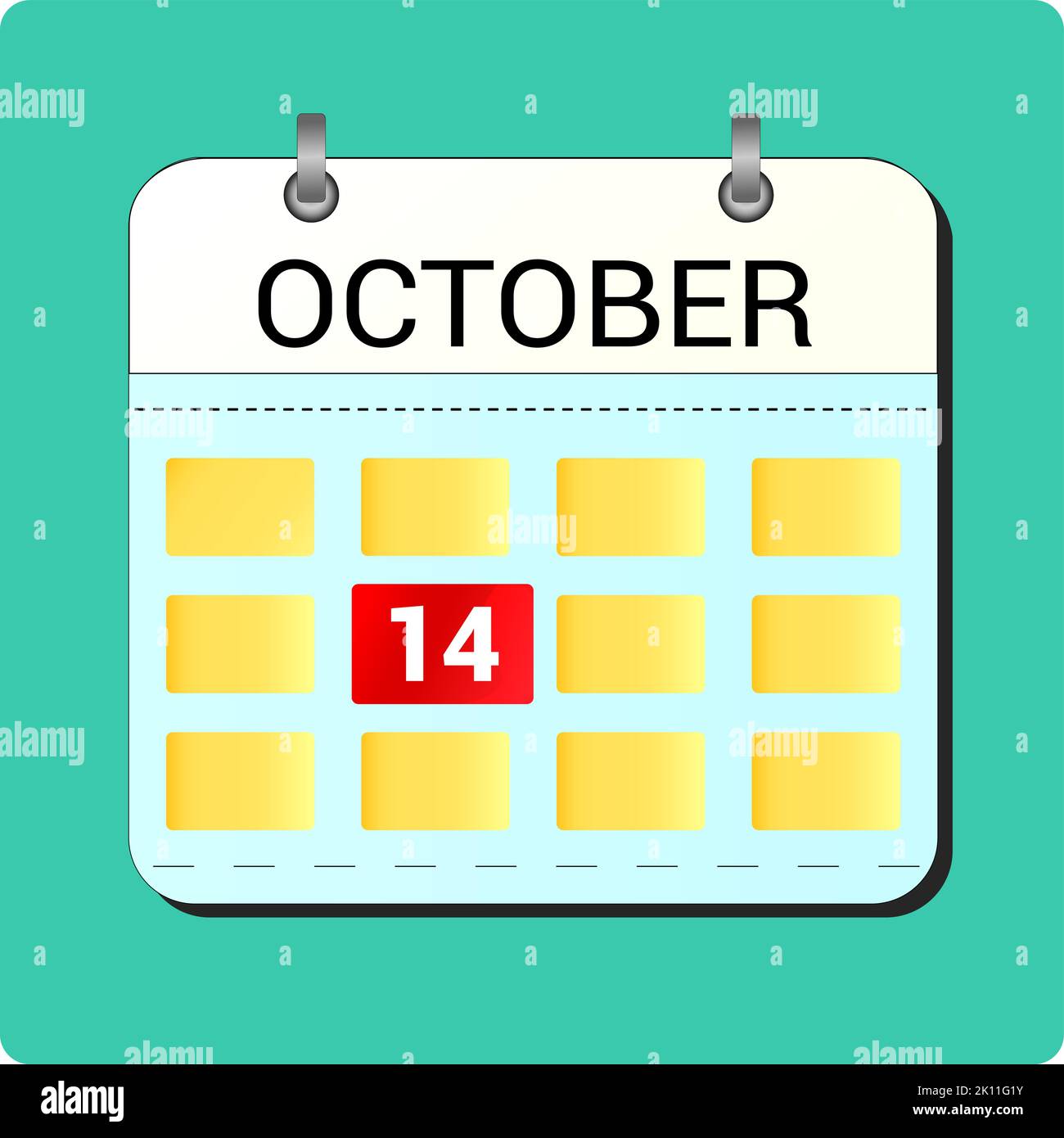 Jour calendaire - 14 octobre illustration vectorielle style plat. Illustration de Vecteur