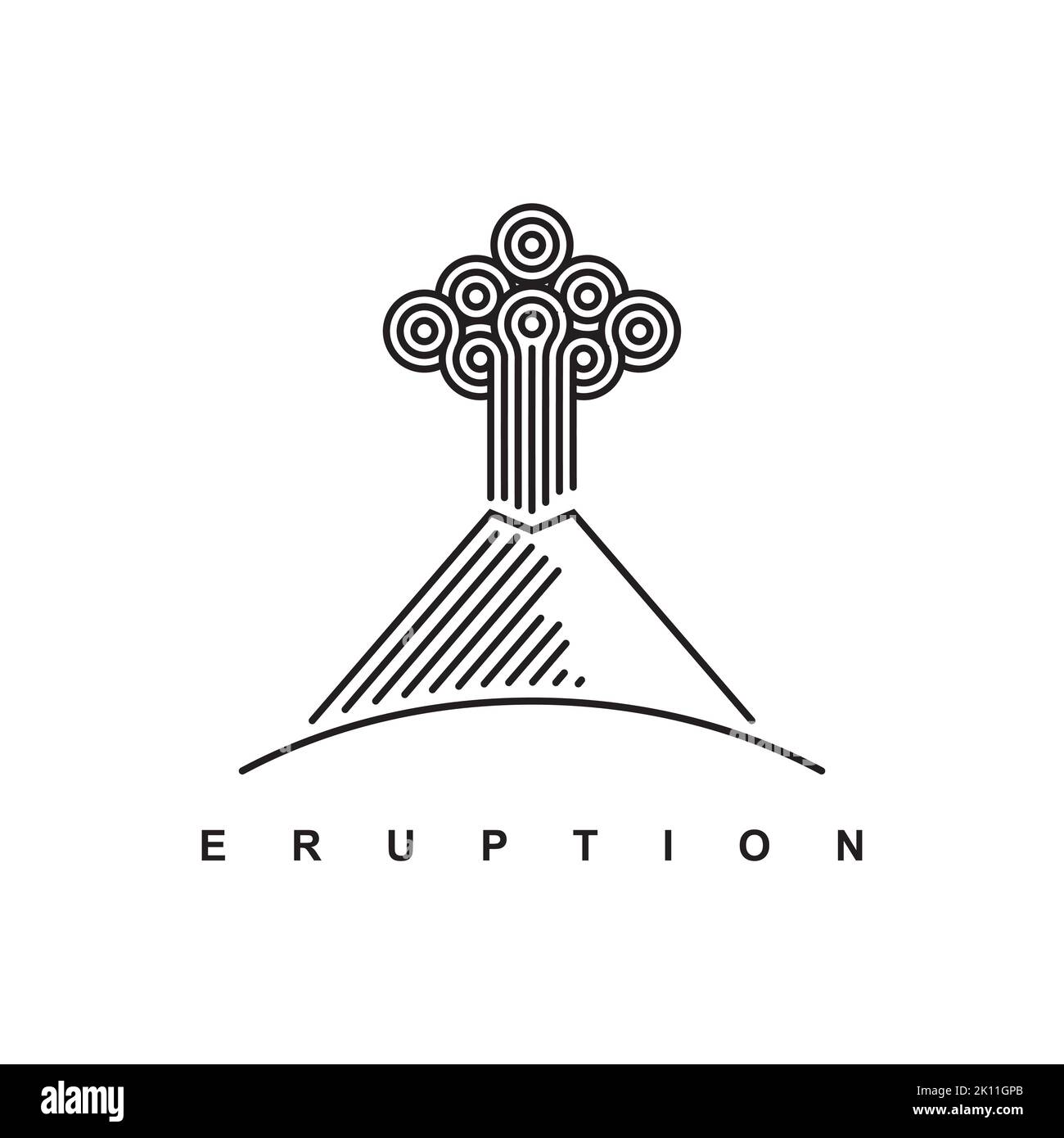 Logo Mountain avec style linéaire. Nature catastrophe éruption avec fumée et nuages dans le ciel. mountain éruption logo design vecteur modèle inspiration Illustration de Vecteur