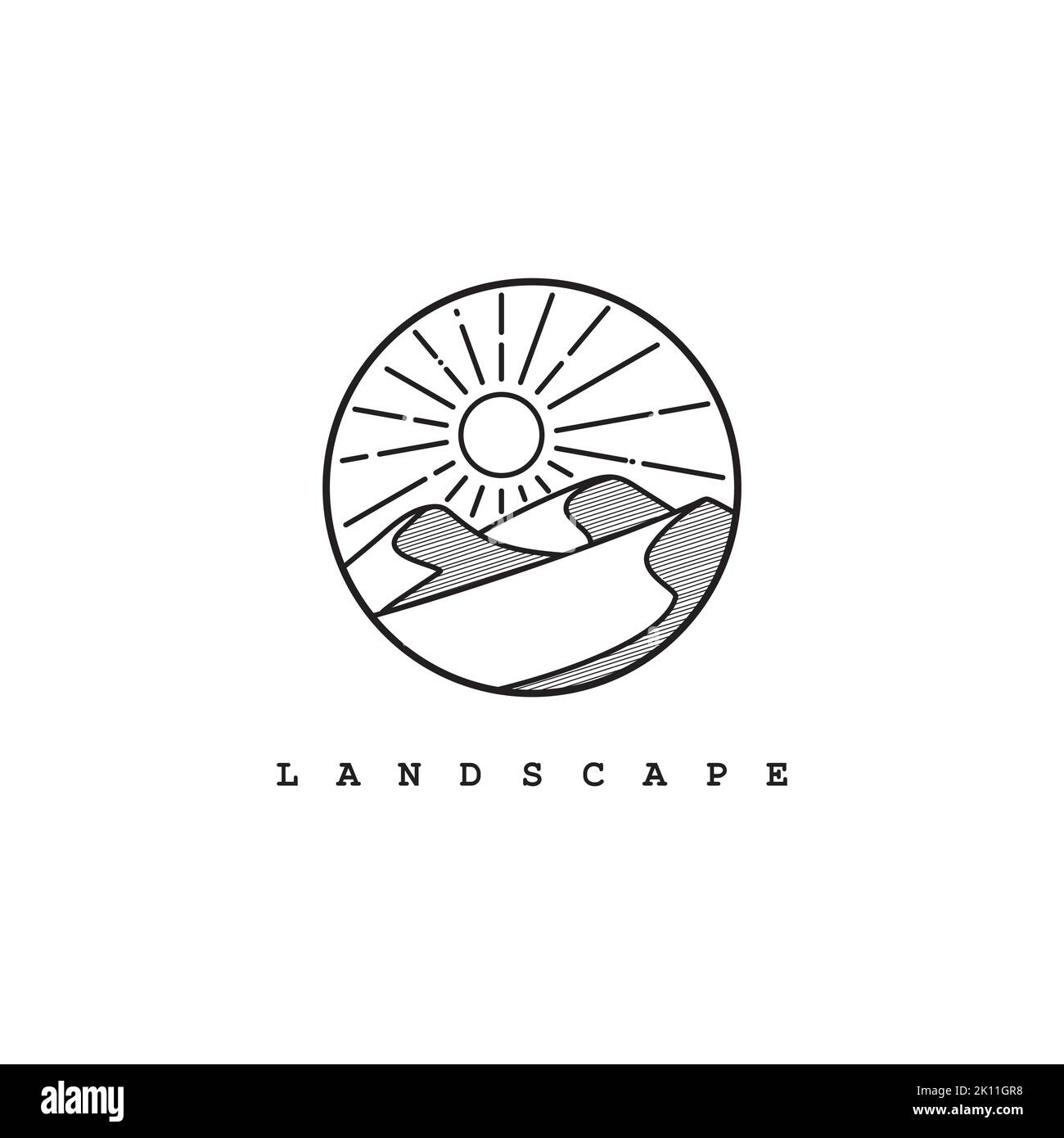 Modèle de logo Desert. Colline de montagne avec l'illustration du soleil Illustration de Vecteur