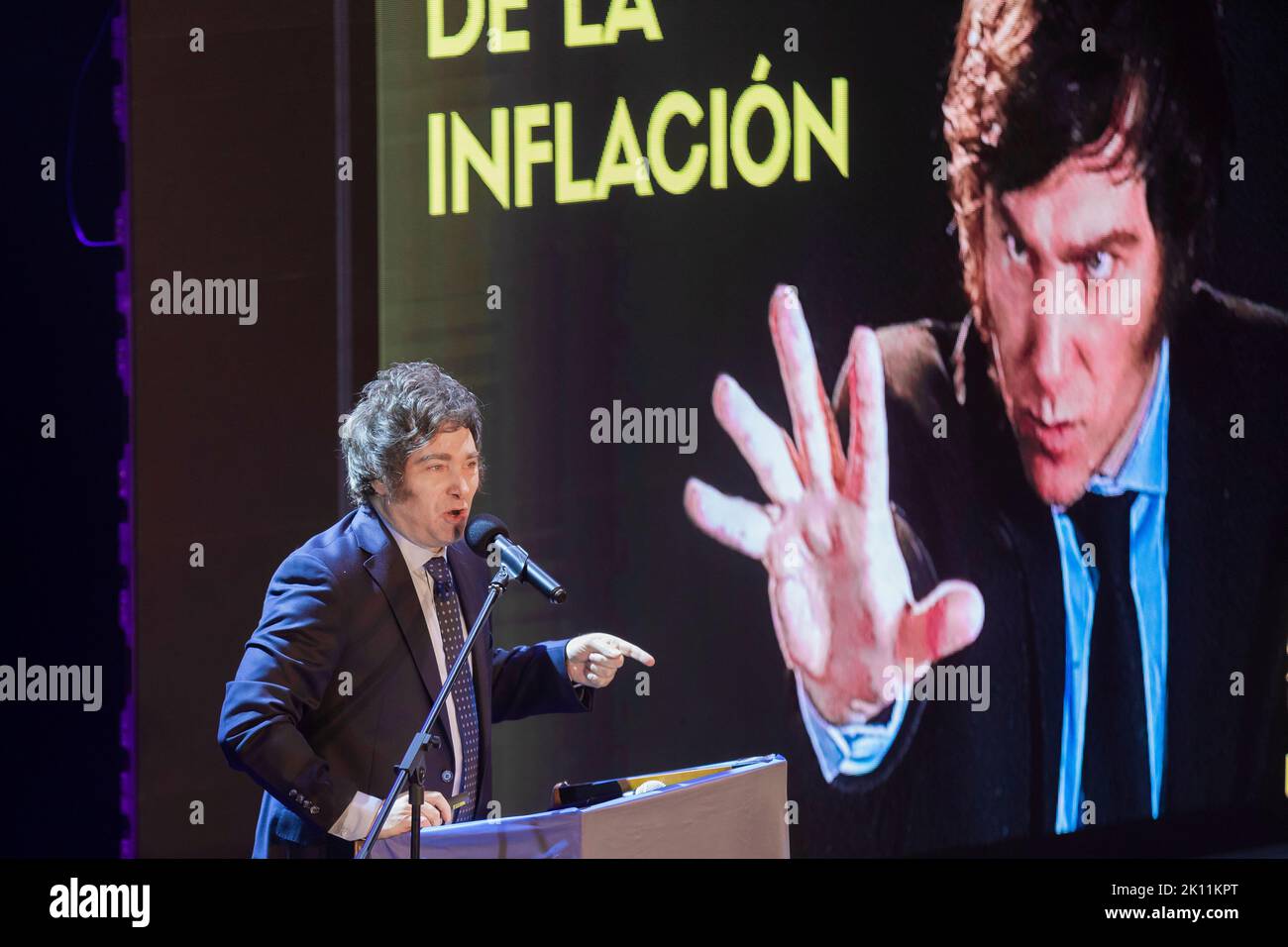 Argentine, 12th septembre 2022. L'économiste et adjoint national de l'espace politique la Libertad Avanza Javier Milei. Banque D'Images