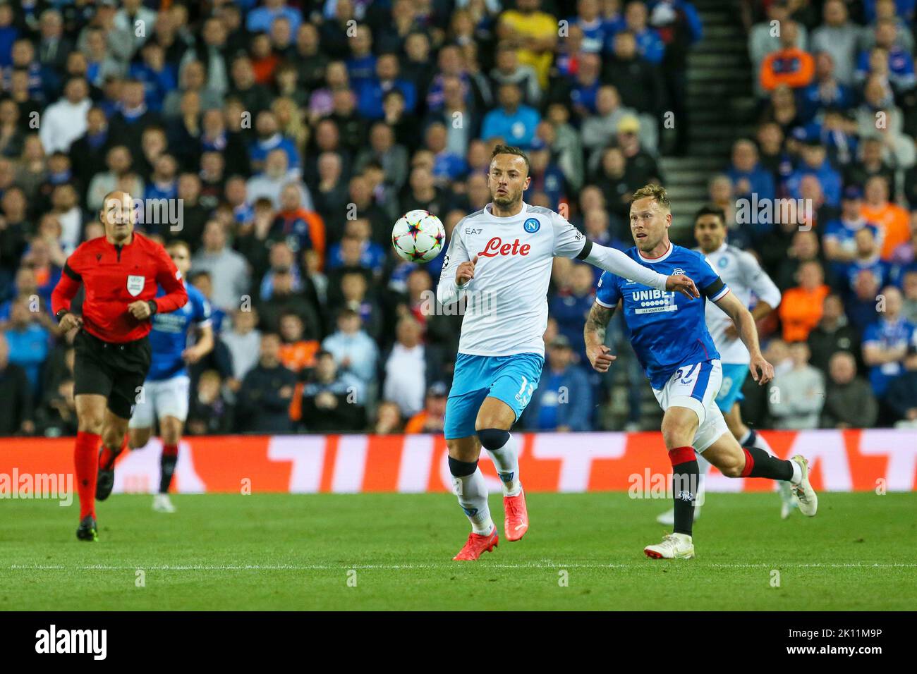 Glasgow, Royaume-Uni. 14th septembre 2022. Le FC Rangers a joué le FC Napoli au stade Ibrox des Rangers, à Glasgow, en Écosse, au Royaume-Uni, dans la 'Champions League Group Stage'. L'arbitre du match était Antonio Maten Lahoz d'Espagne. Crédit : Findlay/Alay Live News Banque D'Images