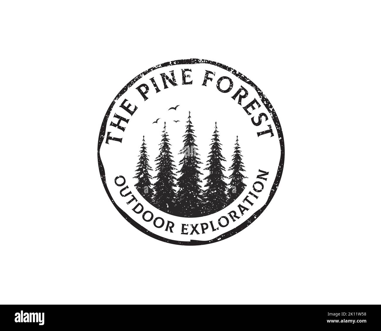 Étiquette portant le logo Emblem rond de Hemlock rétro rustique, Evergreen, Pines, Spruce, Cedar Trees Illustration de Vecteur