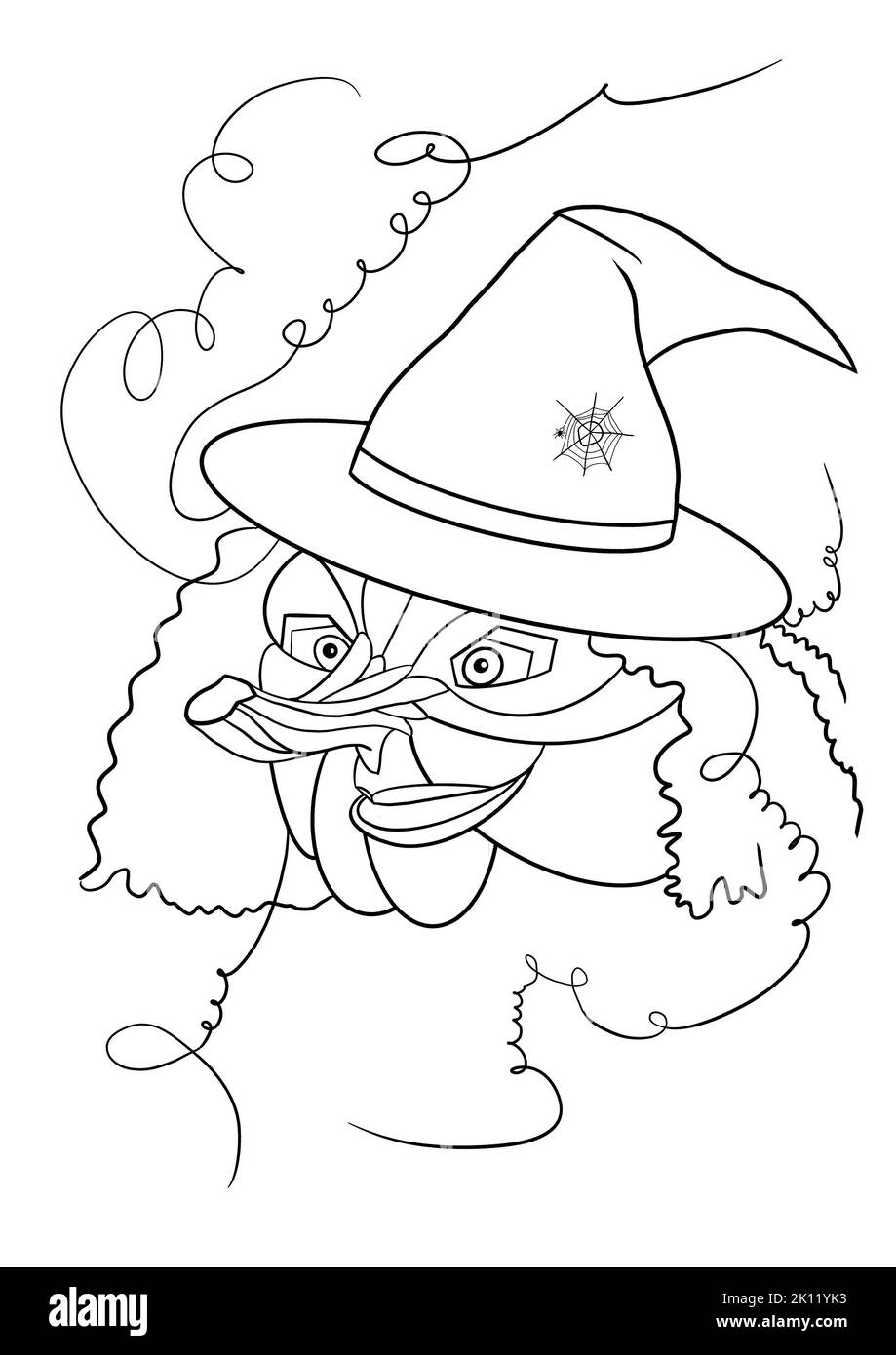 Halloween citrouille sorcière illustration isolée sur fond blanc contour Banque D'Images