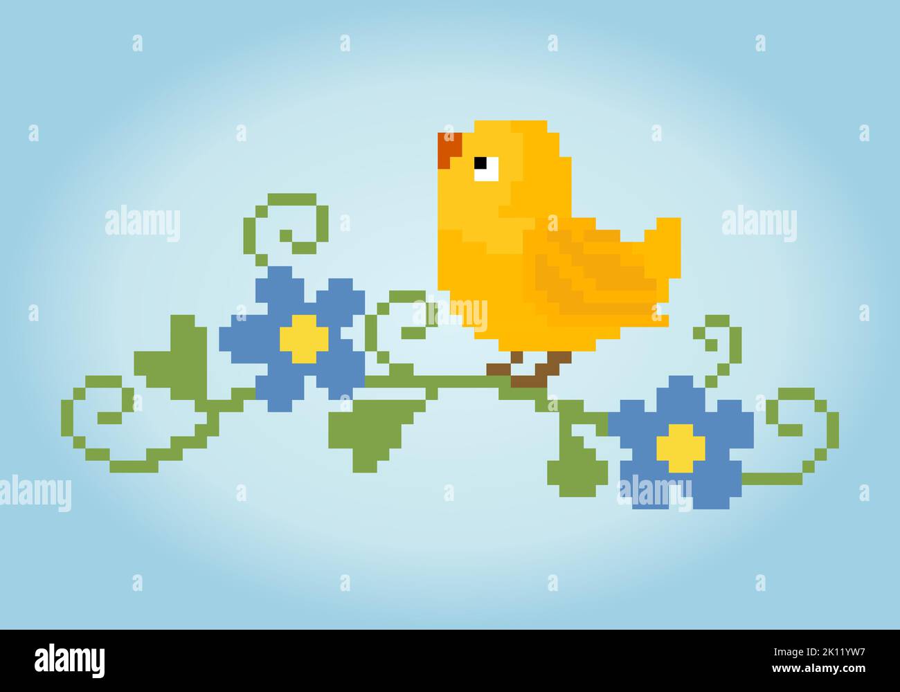 Pixel 8 bits oiseau sur arbre. Ressources de jeu d'animaux dans l'illustration vectorielle. Illustration de Vecteur