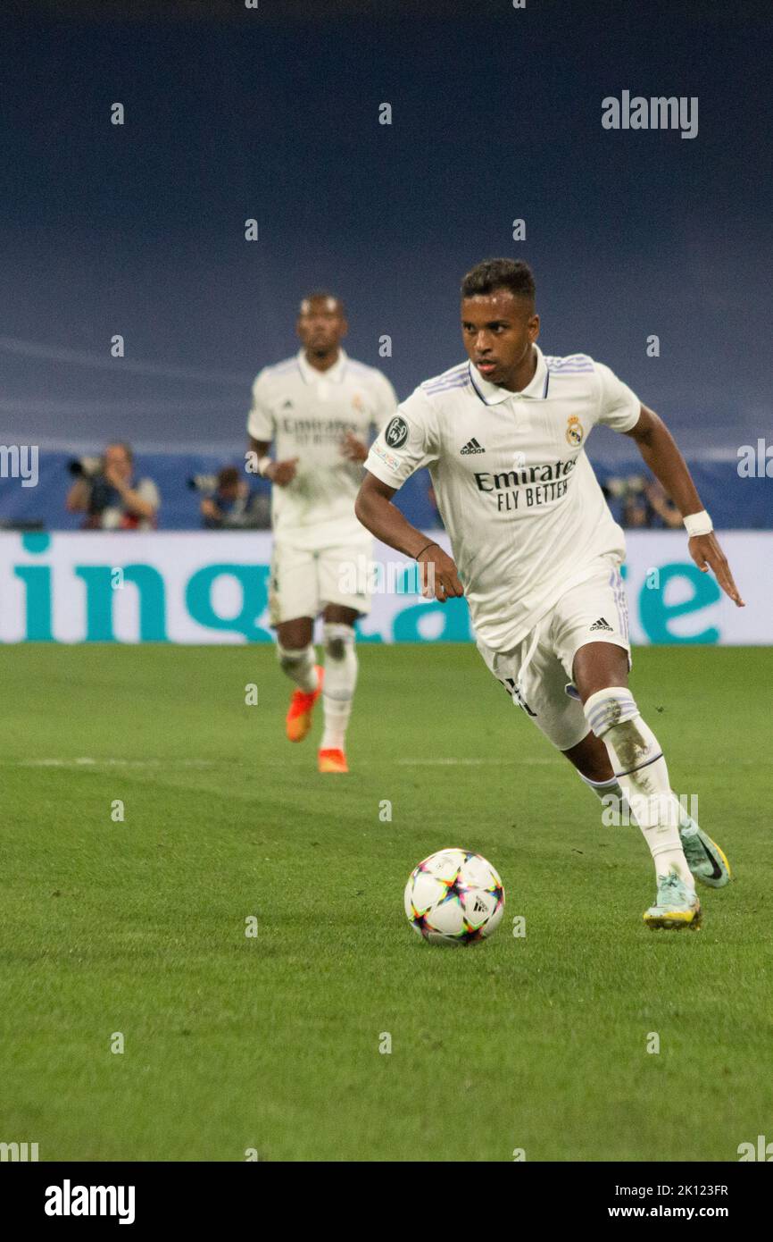 Madrid, Espagne. 15th septembre 2022. Rodrygo Goes.pendant le match joué entre Real Madrid et RB Leipzig. Victoire du Real Madrid de 2 à 0 avec les buts de Fede Valverde et Asensio en temps de blessure. (Photo de Jorge Gonzalez/Pacific Press) crédit: Pacific Press Media production Corp./Alay Live News Banque D'Images
