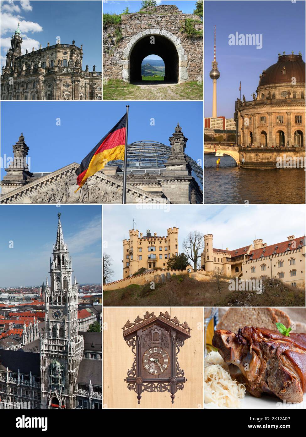 Collage historique de l'Allemagne avec des traditions en architecture, travail d'art et spécialité alimentaire Banque D'Images