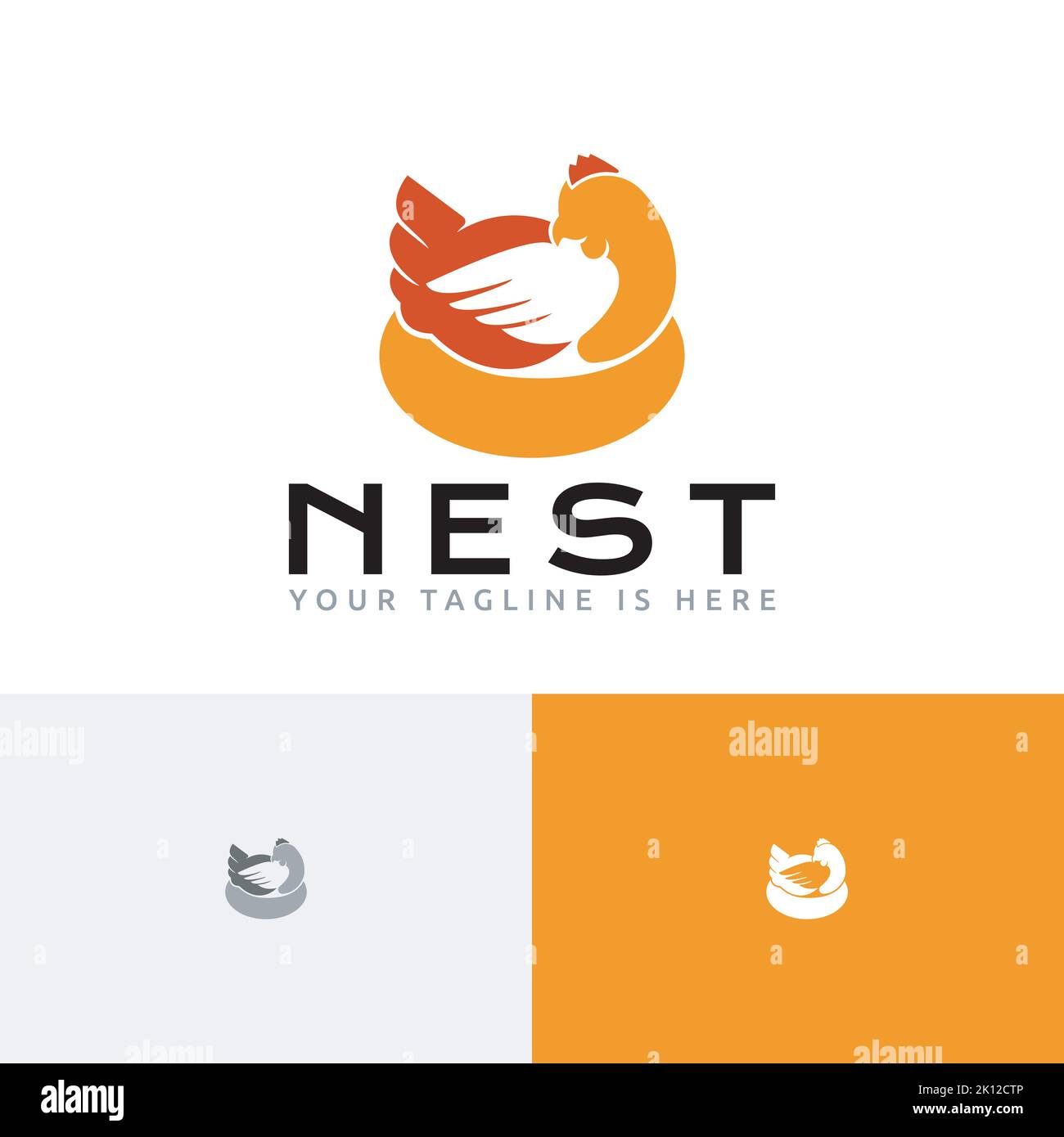 Poule en incubation œuf poulet Nest Farm logo Illustration de Vecteur