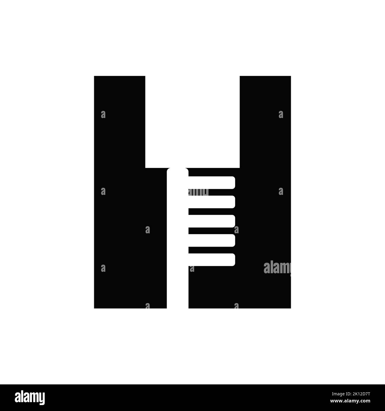 Concept de logo dentaire lettre H avec modèle vectoriel de brosse à dents. Dents, symbole de soins dentaires, signe médical et de médecine Illustration de Vecteur