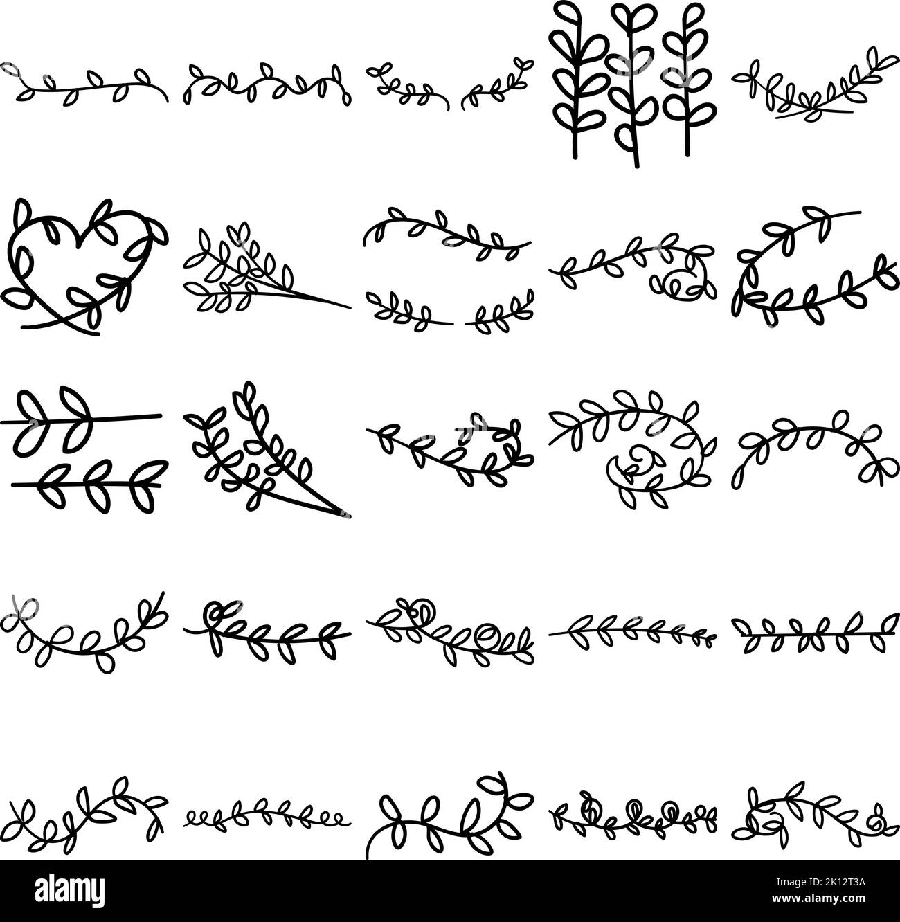 VINES ensemble de dessin artistique de la ligne de canicule avec vigne, vignes, liana, grimpeur, plante grimpante, vitesse rampante, plante traînante, feuilles, plantes Illustration de Vecteur