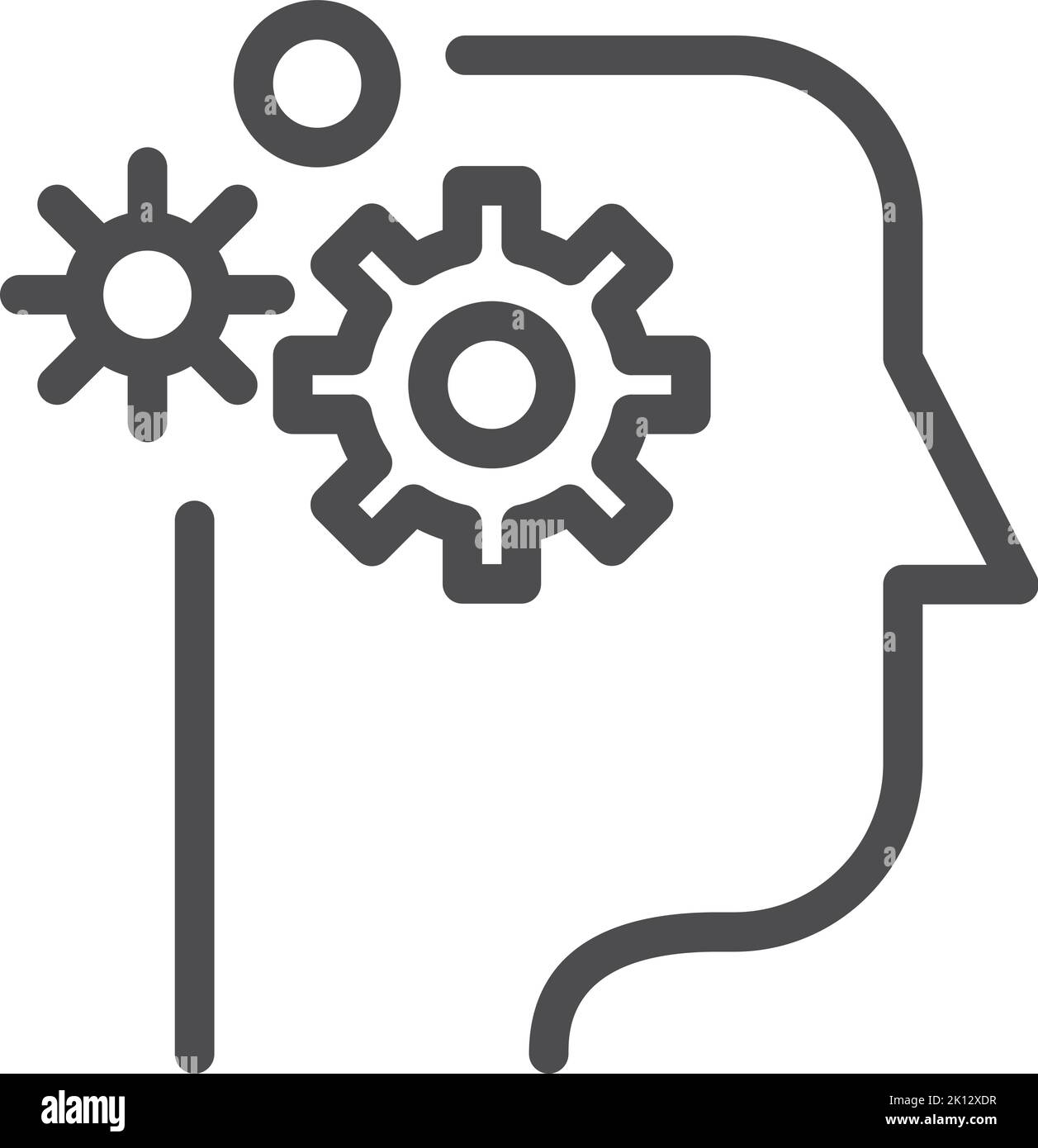 Icône processus de réflexion. Tête avec symbole de la ligne des engrenages Illustration de Vecteur
