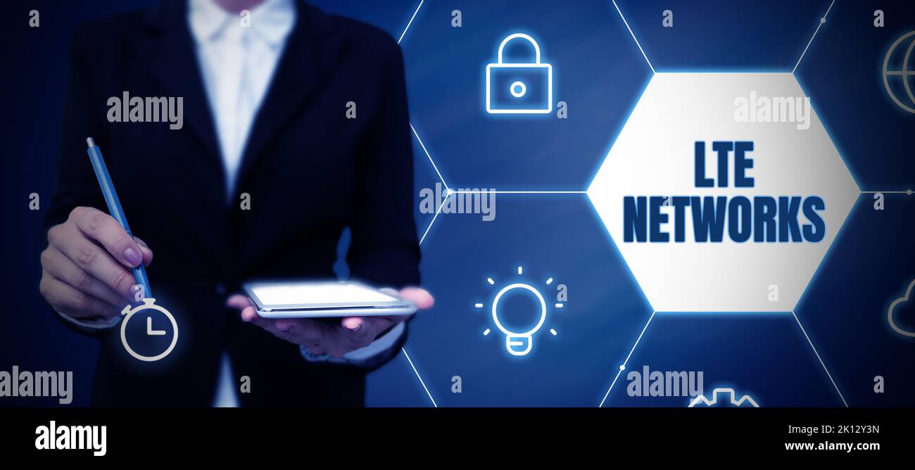 Légende conceptuelle réseaux LTE. Présentation de l'entreprise connexion réseau la plus rapide disponible pour les communications sans fil Banque D'Images