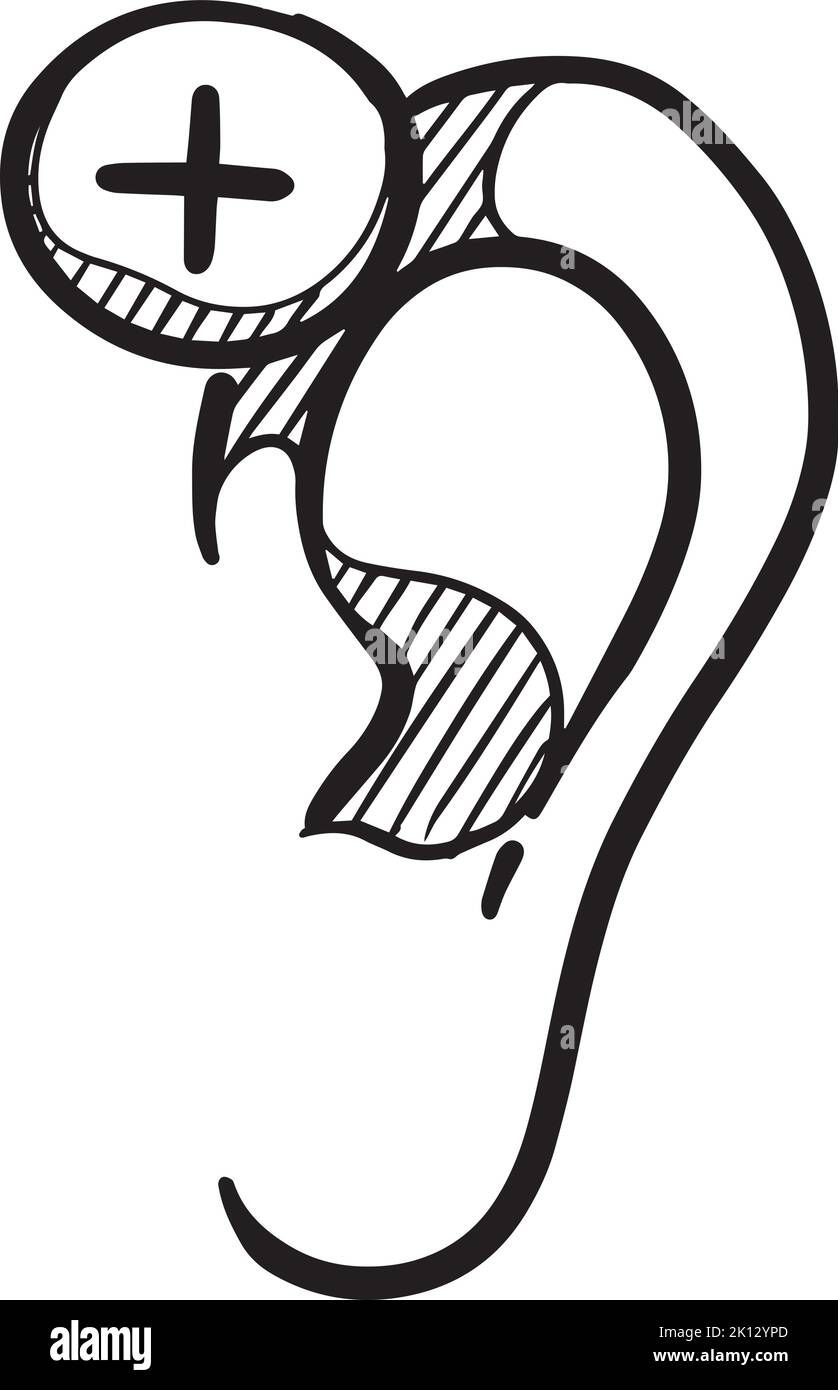 Aide auditive tirée à la main. Illustration vectorielle. Illustration de Vecteur