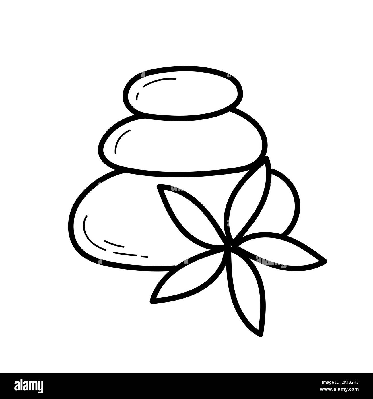 Pierre Zen avec fleur - icône en forme de doodle. Concept spa avec illustration de pierres zen sur blanc Illustration de Vecteur
