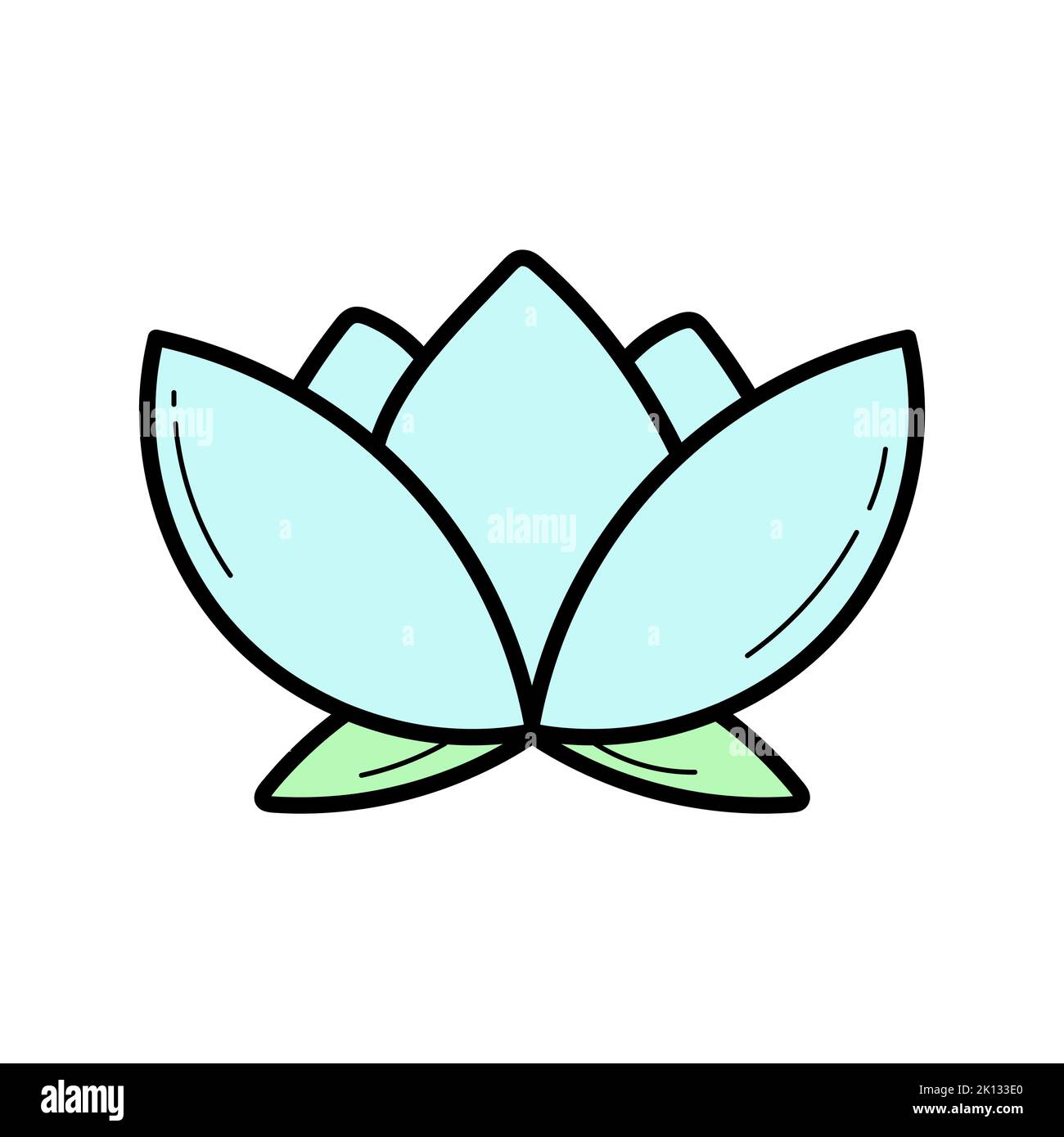 Icône en forme de doodle de fleur de Lotus, illustration vectorielle en blanc. Dessin simple en bleu Illustration de Vecteur