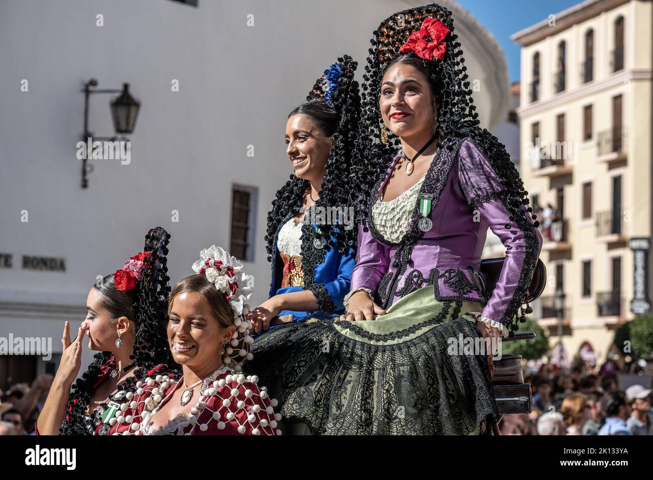 Calèches victoriennes traditionnelles au festival Ronda Goya Banque D'Images