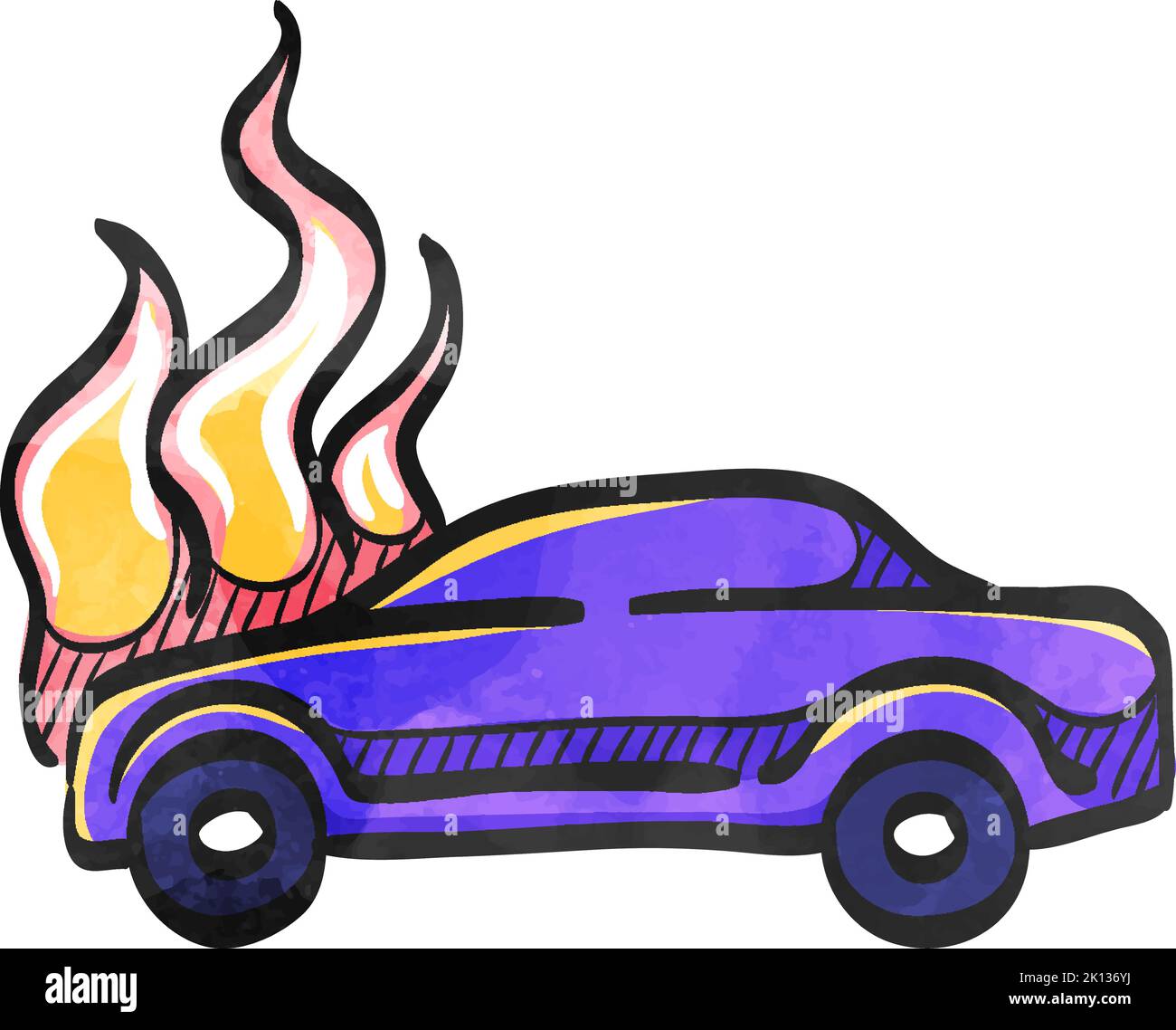 Icône voiture sur feu de style aquarelle. Illustration de Vecteur