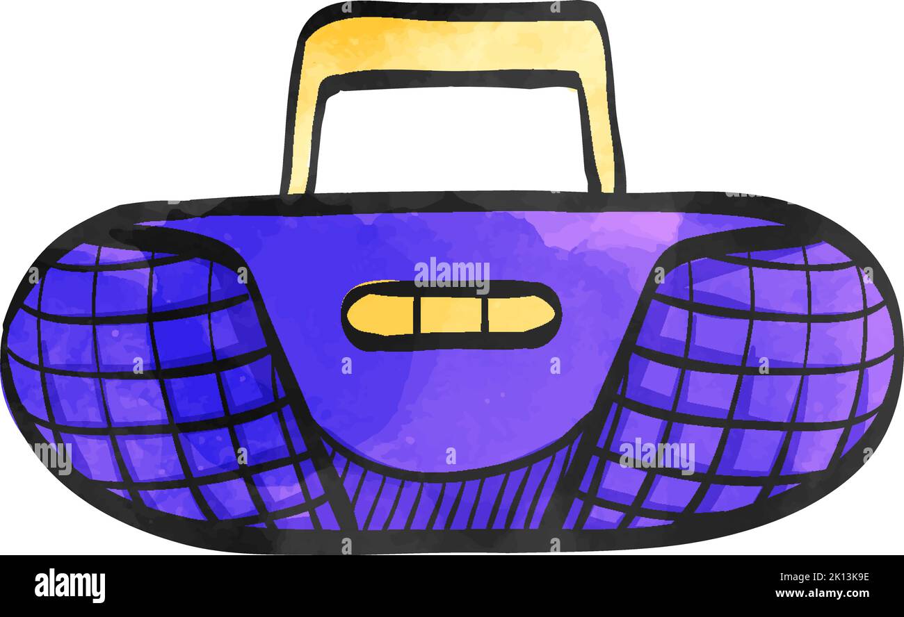 Icône du lecteur de cassettes en aquarelle. Illustration de Vecteur