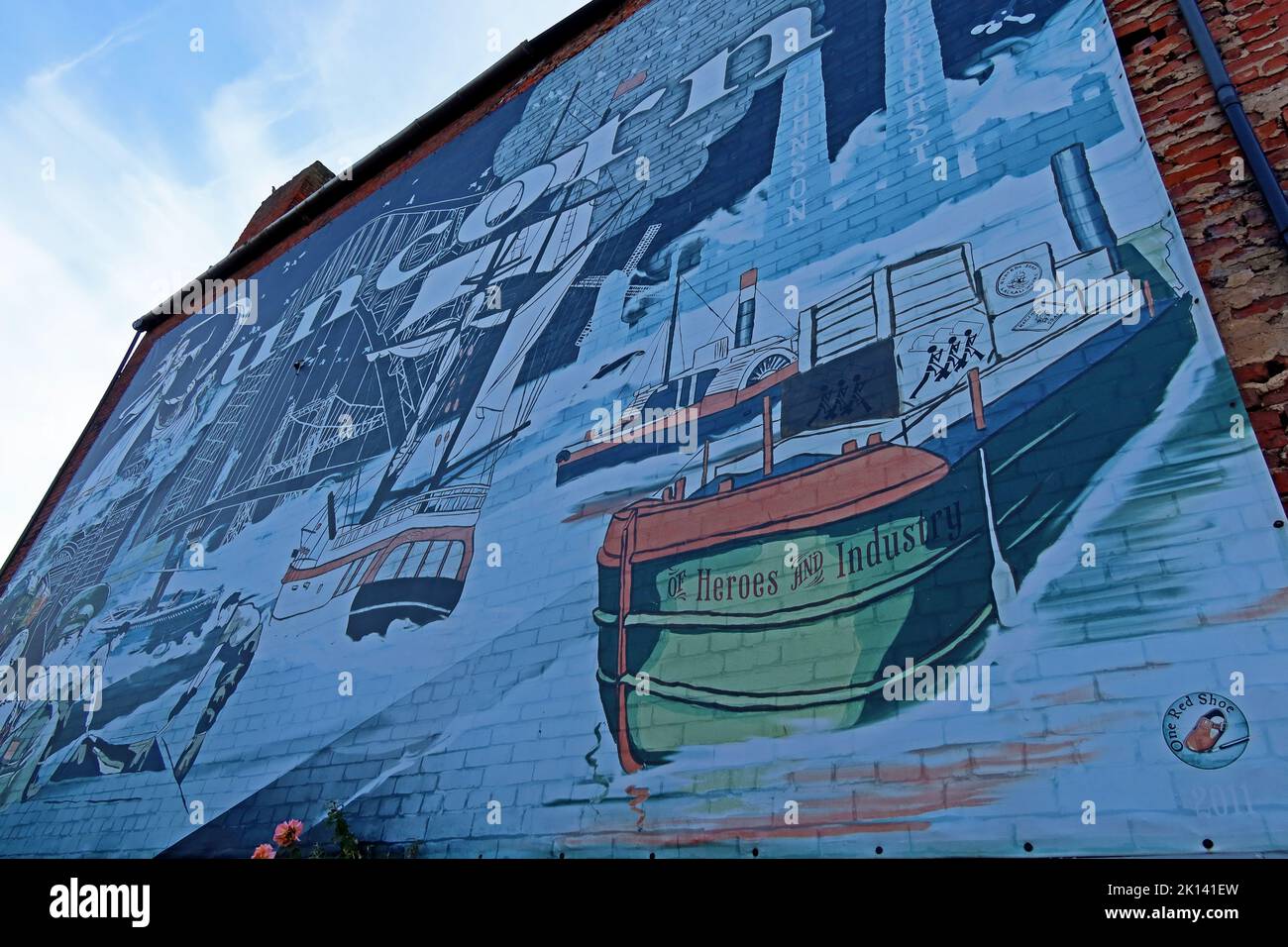 Runcorn Ethelfleda, la fresque de la Reine de Mercia, Old Town Bloom Community Garden, 57 High St, Runcorn, Halton, Cheshire, ANGLETERRE, ROYAUME-UNI, WA7 1AH Banque D'Images