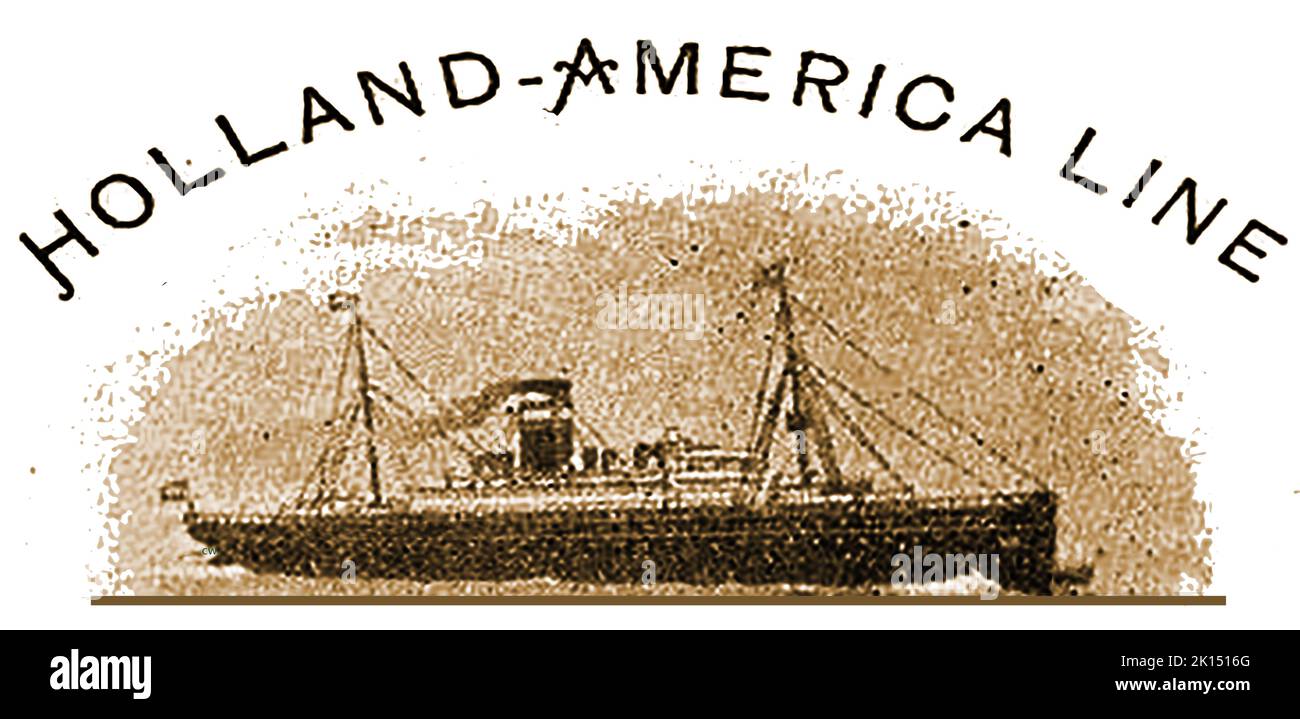 1900 HOLLAND AMERICA LINE (également connue sous le nom de Nederlandsche-Amerikaansche Stoomvaart Maatschappij , Dutch-American Steamship Company), & Holland-Amerika Lijn) ----- Une illustration d'en-tête que l'on croit être SS Noordam, (mis au rebut en 1927), The Noordam est notable en alertant RMS Titanic de la glace tôt dans sa fide voyage.jpg-2K ans Banque D'Images