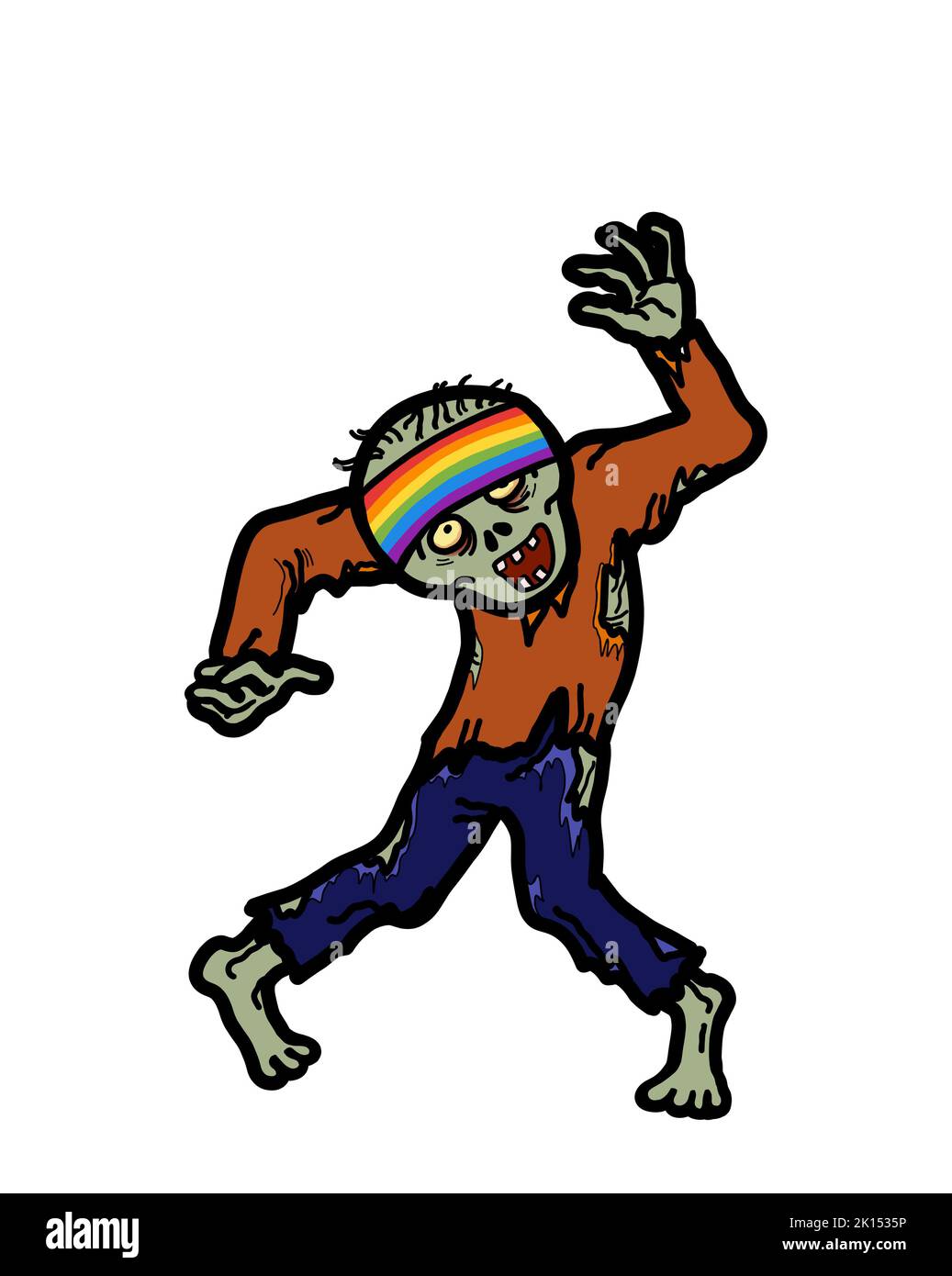 Un ggbtq gay halloween zombie ghoul dessin de monstre fantôme. Peur effrayant concept de cauchemar hanté. Tracé à la main, isolé sur fond blanc. Banque D'Images