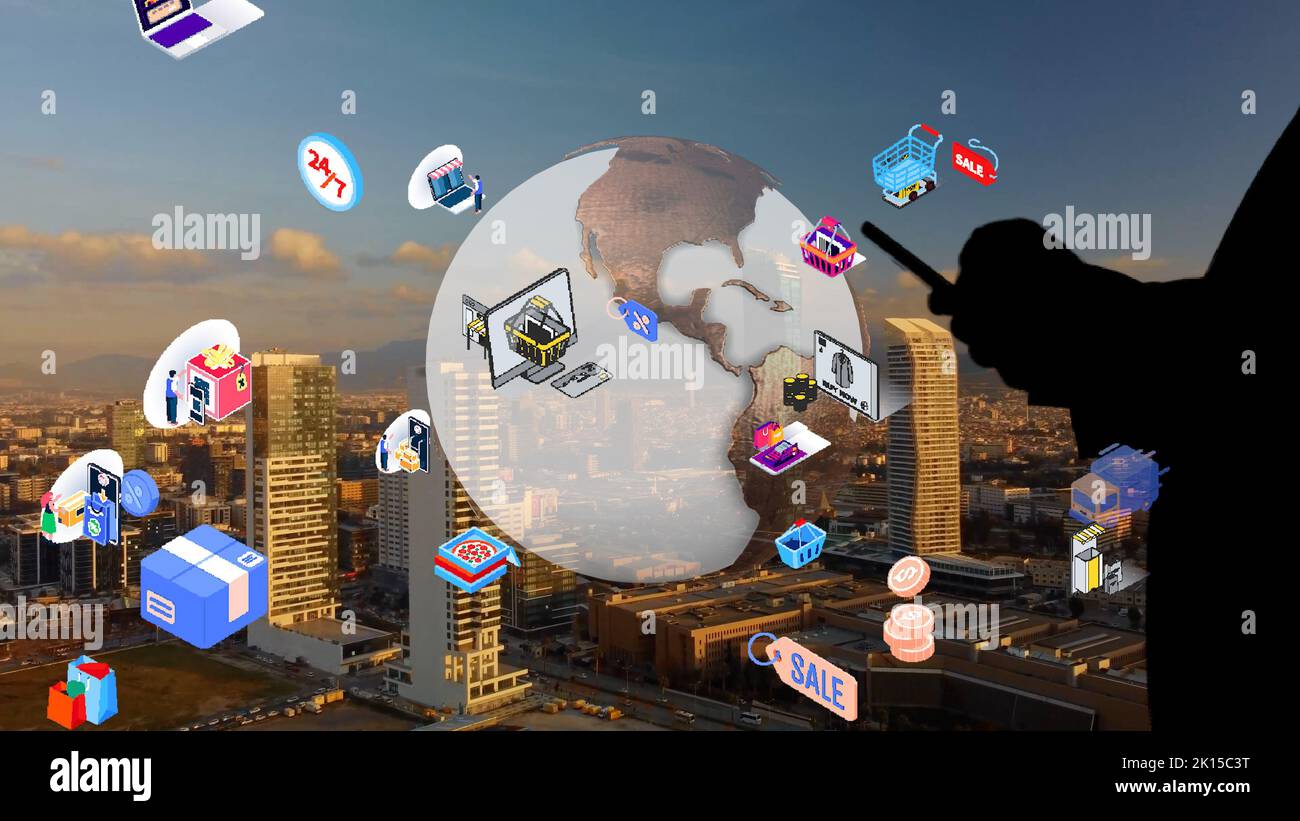 Concept de réseau de communication mobile. Internet des objets IoT. Banque D'Images