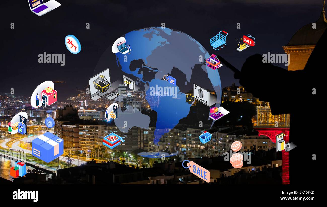 Concept de réseau de communication mobile. Internet des objets IoT. Banque D'Images
