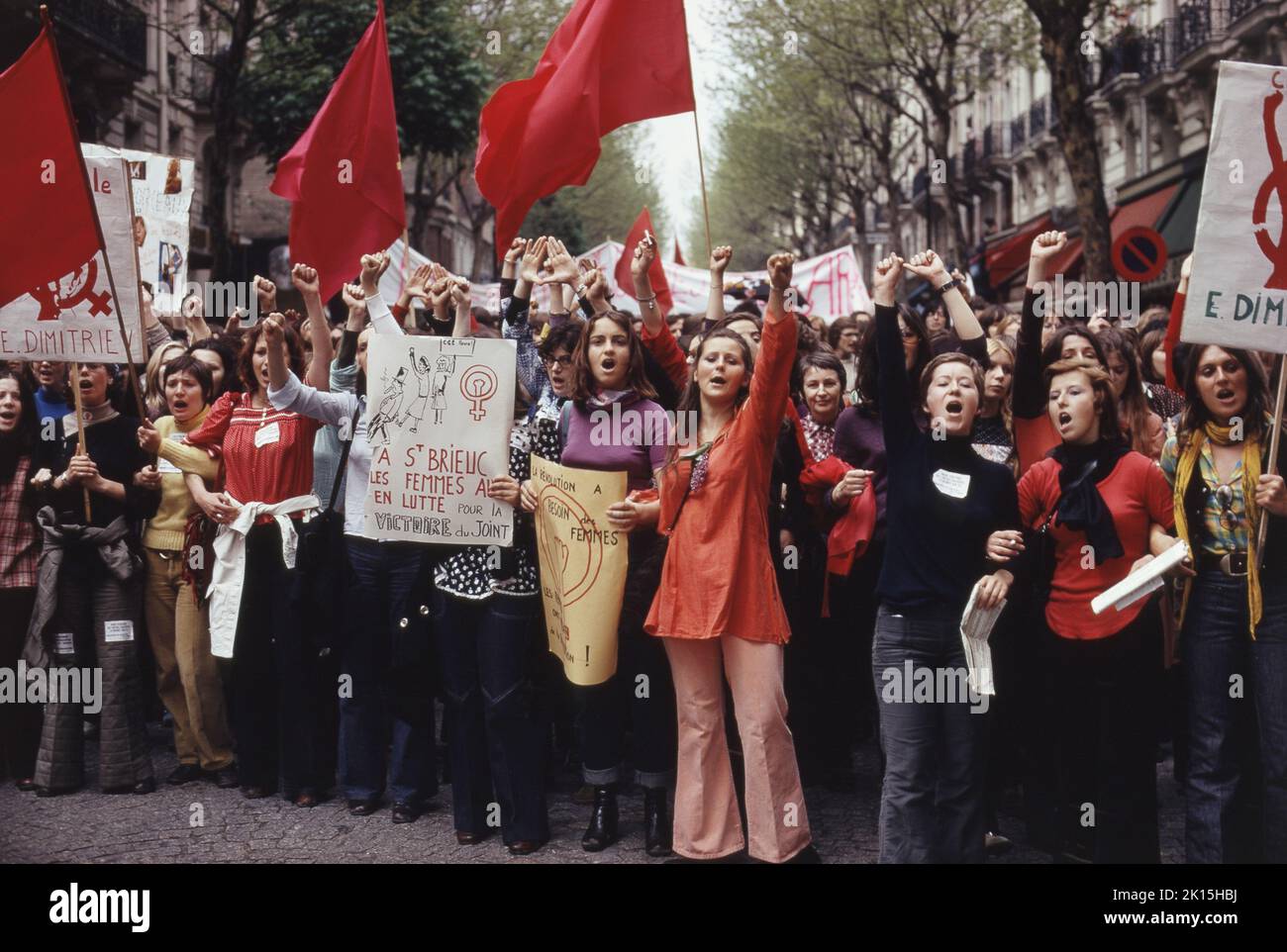 Une marche pour les droits de la femme le 1st mai 1972, à Paris, en France. Banque D'Images