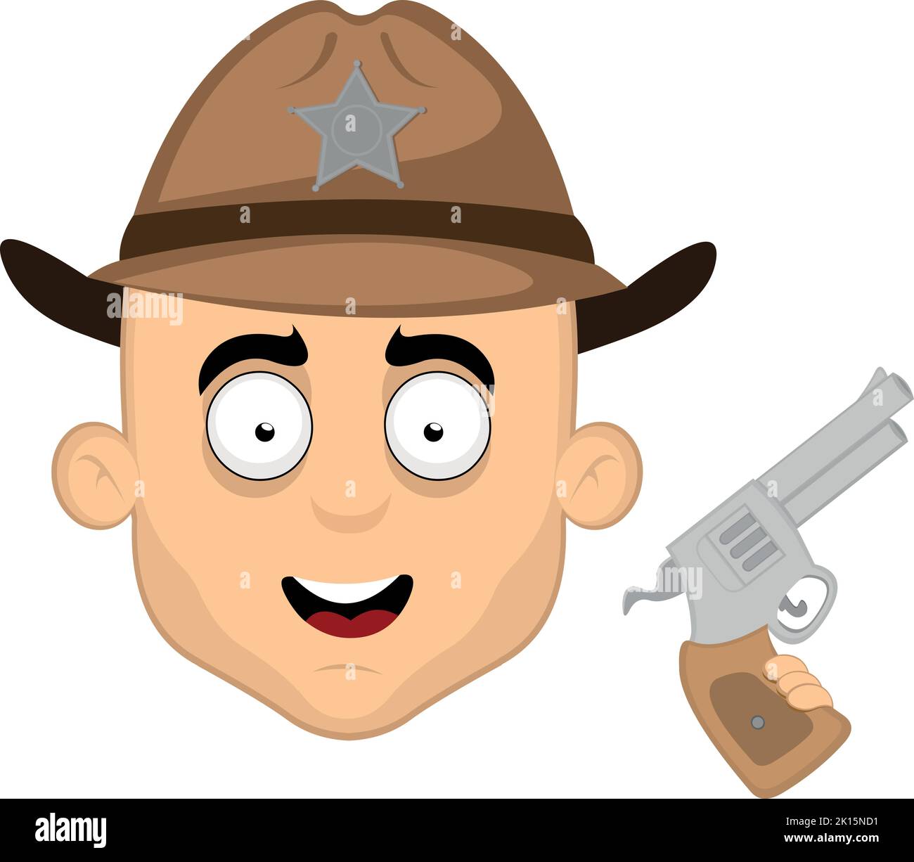 Vecteur émoticône illustration du visage d'un shérif de dessin animé avec un chapeau et un fusil dans sa main Illustration de Vecteur