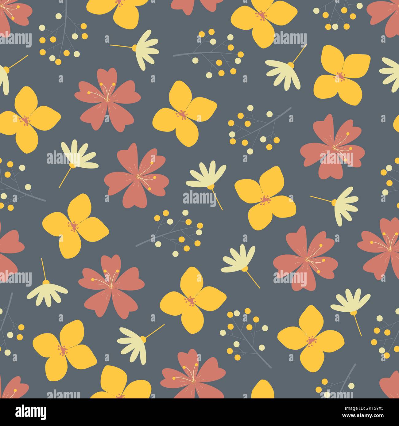 Motif fleuri tendance sans couture. Répéter la texture des fleurs et des graines en fleurs. Arrière-plan pour l'impression de surface Illustration de Vecteur
