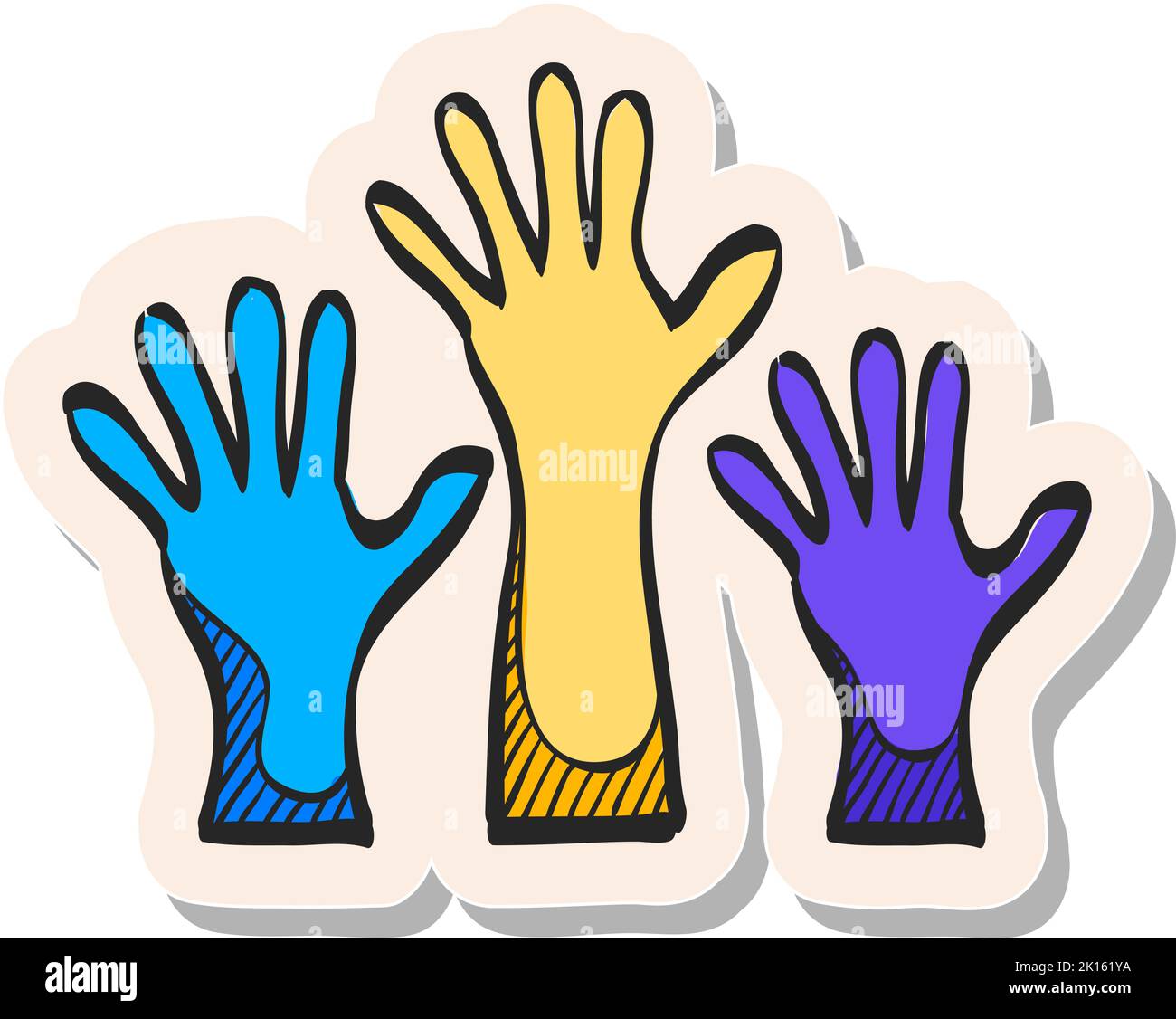 Icône représentant des mains dessinées à la main dans une illustration vectorielle de style autocollant Illustration de Vecteur