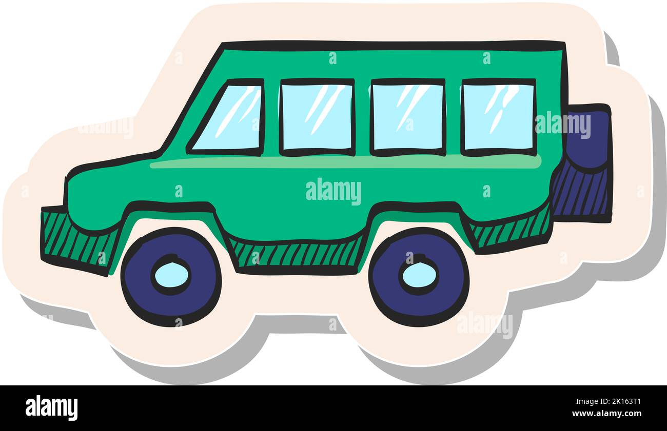Icône de voiture Offroad dessinée à la main dans une illustration vectorielle de style autocollant Illustration de Vecteur