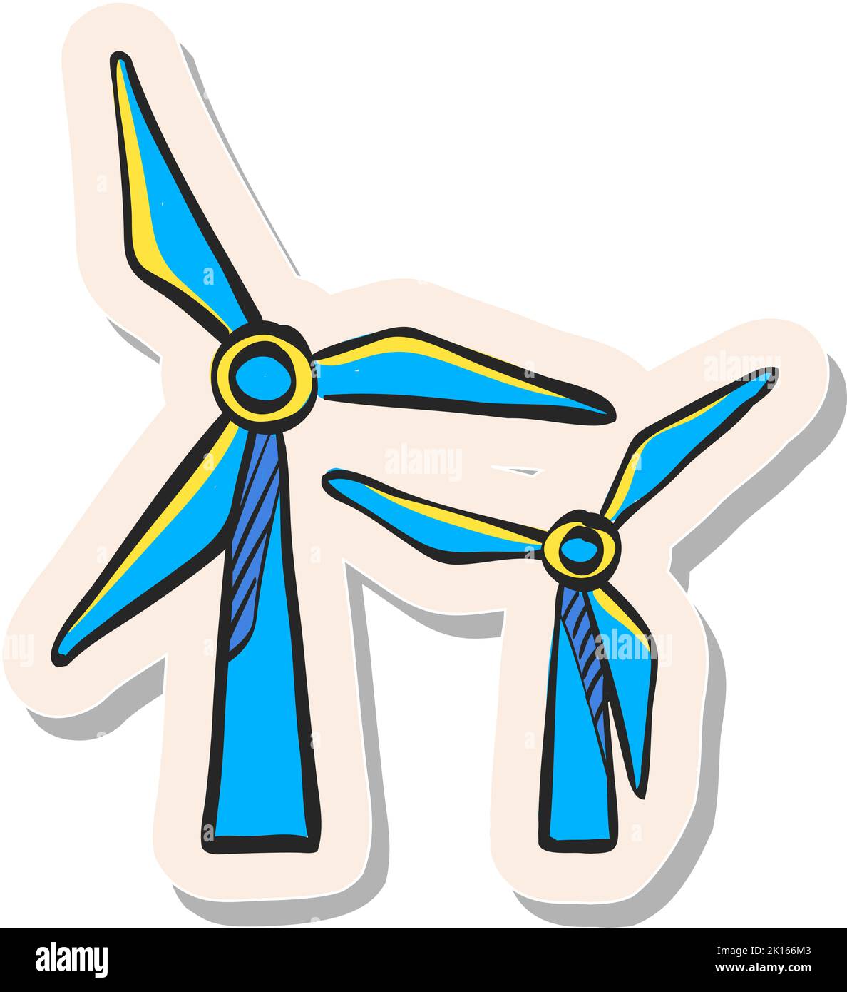 Icône représentant une éolienne dessinée à la main dans une illustration vectorielle de style autocollant Illustration de Vecteur