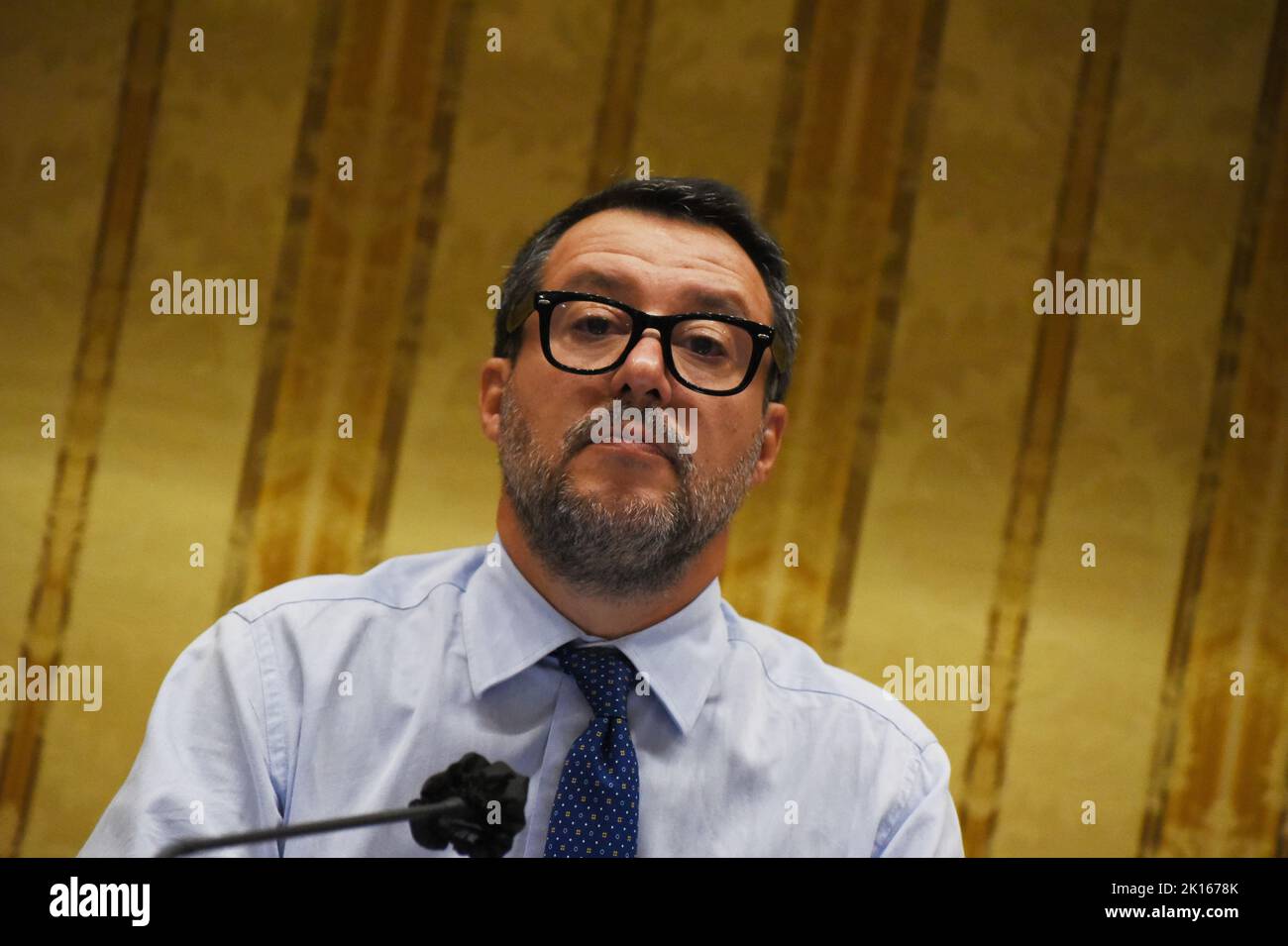 Naples, Campanie, Italie. 15th septembre 2022. Le sénateur Matteo Salvini, chef de Lega, parti de droite et chef de la coalition de droite lors des prochaines élections italiennes, est invité sur le site de l'Union industrielle de Naples et tient un discours sur les problèmes des liens entre le revenu de base, les immigrations et le travail. (Credit image: © Pasquale Gargano/Pacific Press via ZUMA Press Wire) Credit: ZUMA Press, Inc./Alamy Live News Banque D'Images