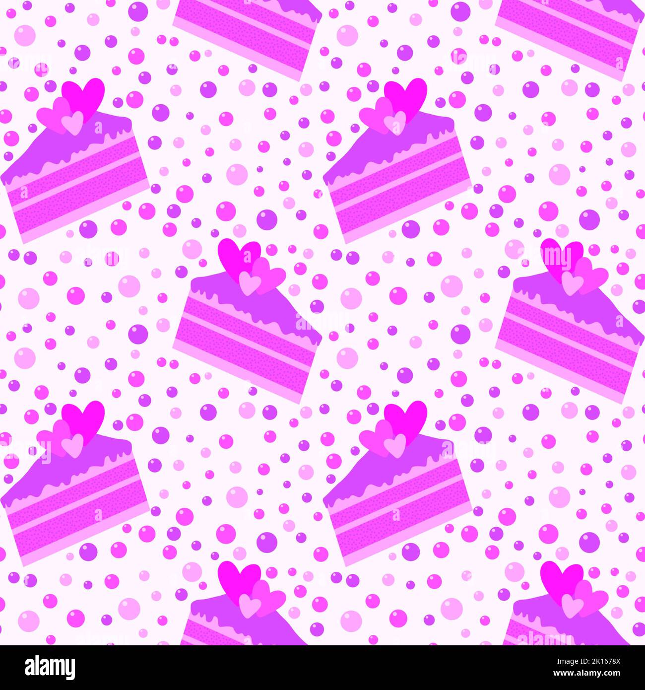 Motif gâteau d'anniversaire sans couture coeur de Saint-Valentin pour emballer papier et vêtements pour enfants imprimé et accessoires de fête, tissus et emballages. Condition élevée Banque D'Images