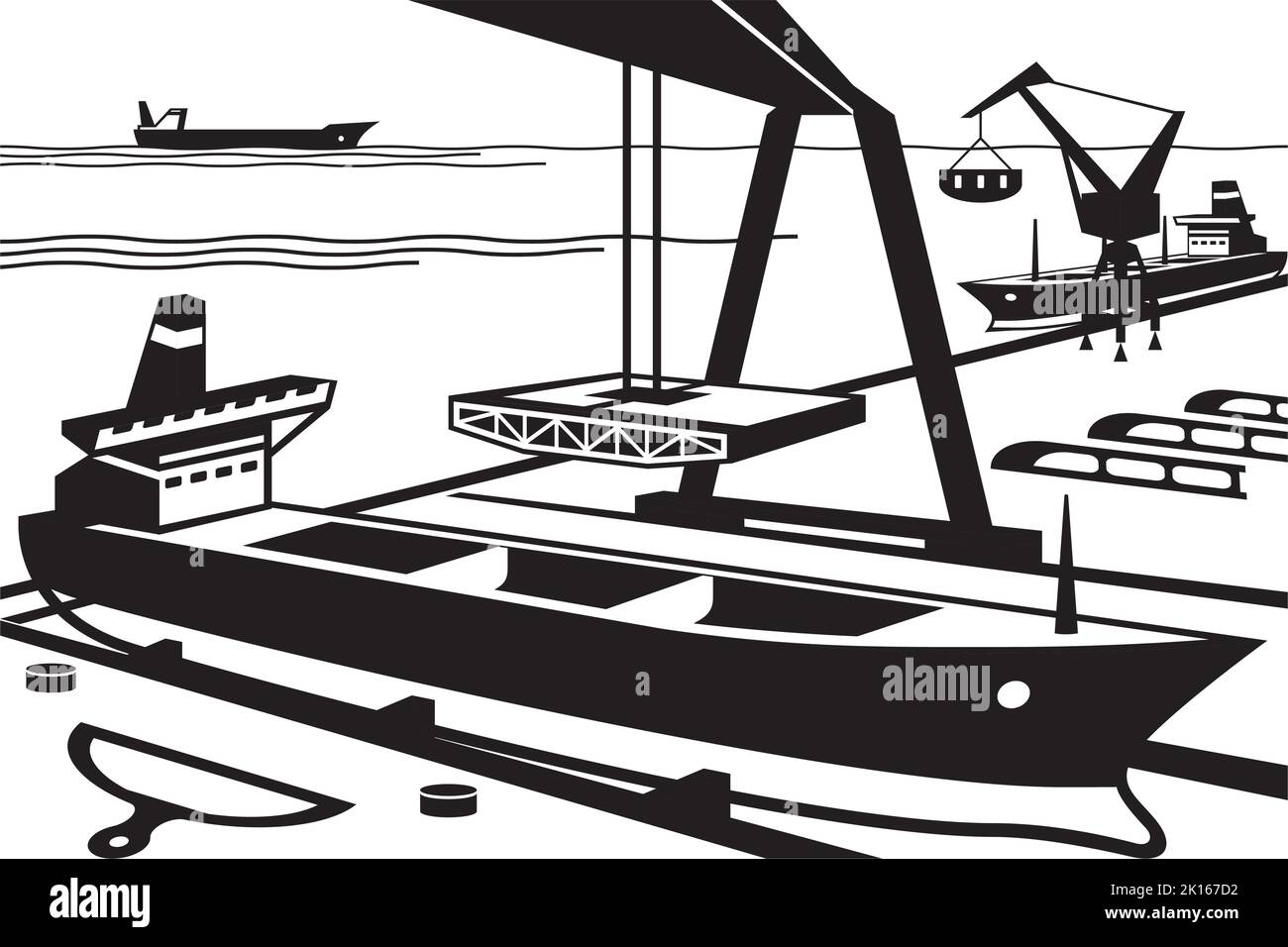 Chantier naval avec quais et grues - illustration vectorielle Illustration de Vecteur