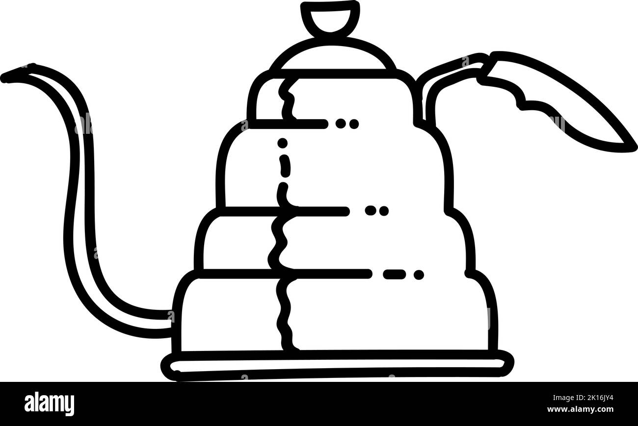 Icône de la bouilloire à café. Illustration vectorielle dessinée à la main. Contour de ligne modifiable Illustration de Vecteur