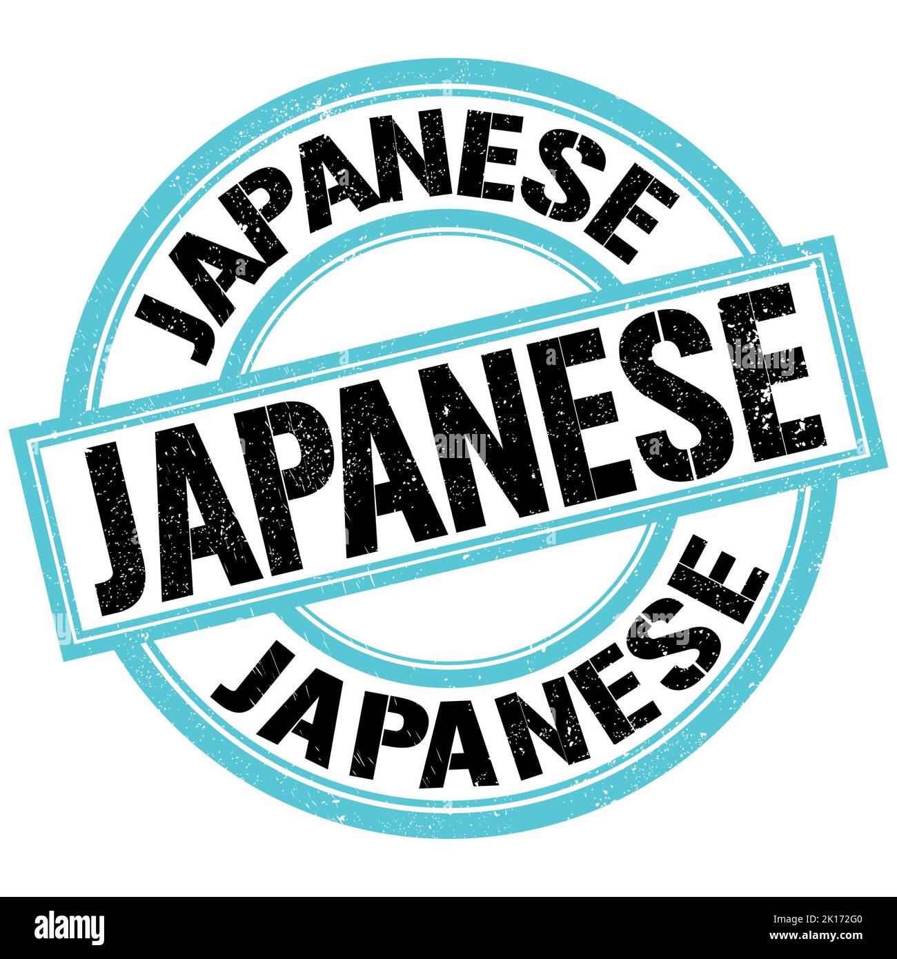 Texte JAPONAIS inscrit sur un timbre rond bleu-noir Banque D'Images