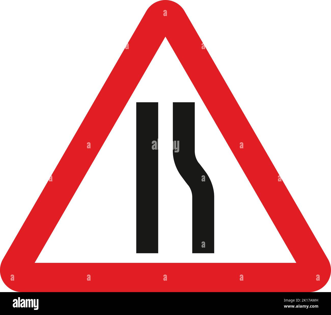 La route se rétrécit à droite (à gauche si le symbole est inversé), le panneau de signalisation du code de la route, les panneaux donnant des ordres, les panneaux avec des cercles rouges sont pour la plupart prohibitifs. PL Illustration de Vecteur