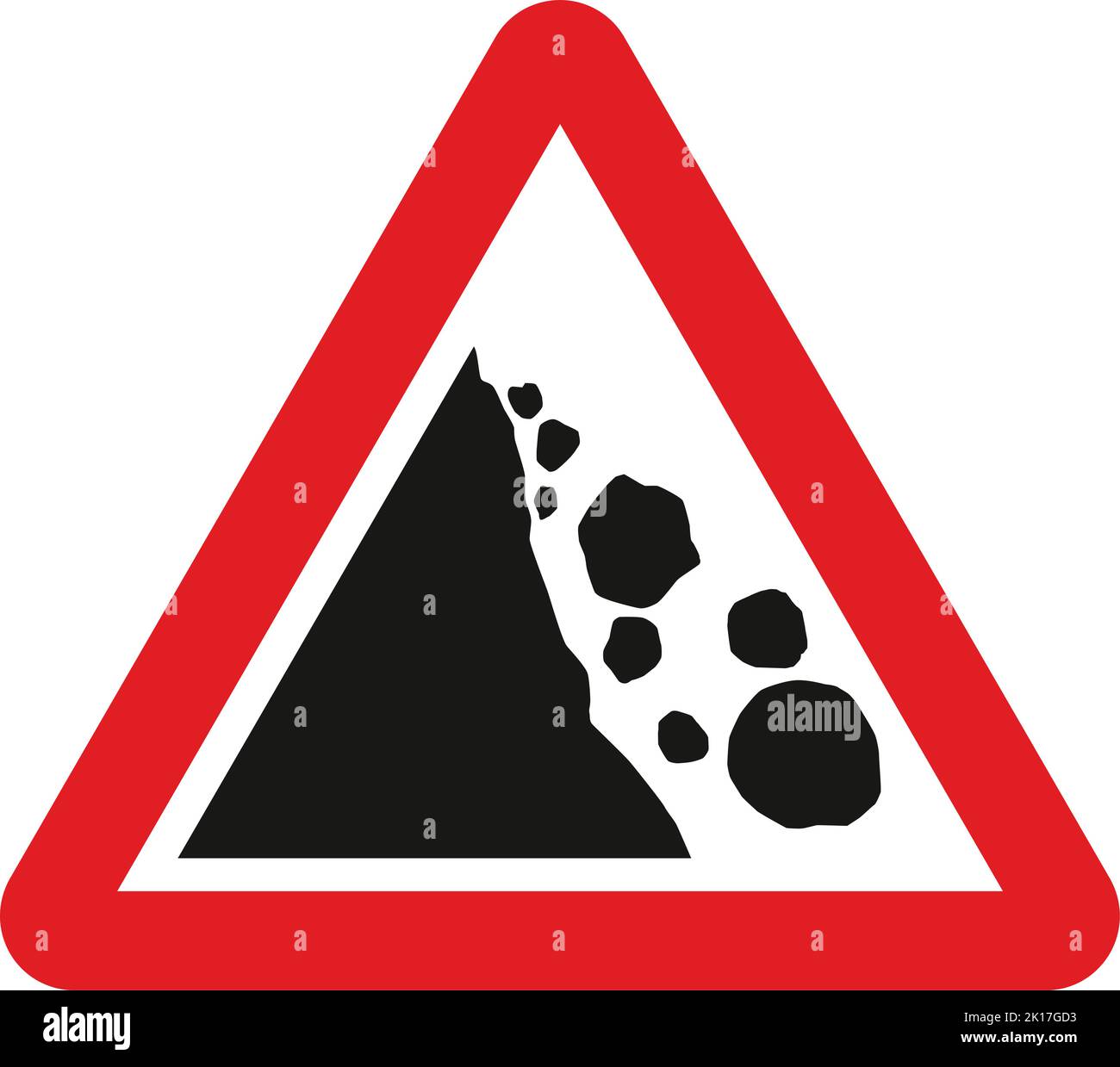 Chute ou chute de rochers, le code de la route signalisation routière, des panneaux donnant des ordres, des panneaux avec des cercles rouges sont la plupart du temps prohibitifs. Les plaques situées sous les affiches sont admissibles Illustration de Vecteur