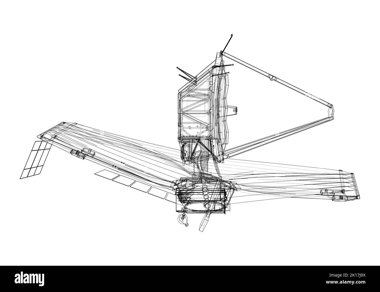 Télescope spatial James Webb. Éléments de cette image fournis par la NASA. Rendu vectoriel de 3D. Les couches de lignes visibles et invisibles sont séparées Illustration de Vecteur