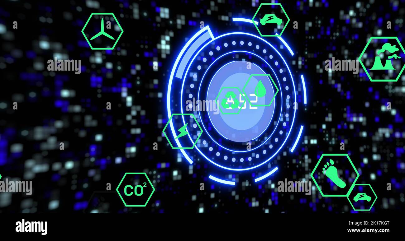 Illustration de l'acquisition de l'oscilloscope avec traitement des données icônes abd sur les colonnes en mouvement Banque D'Images