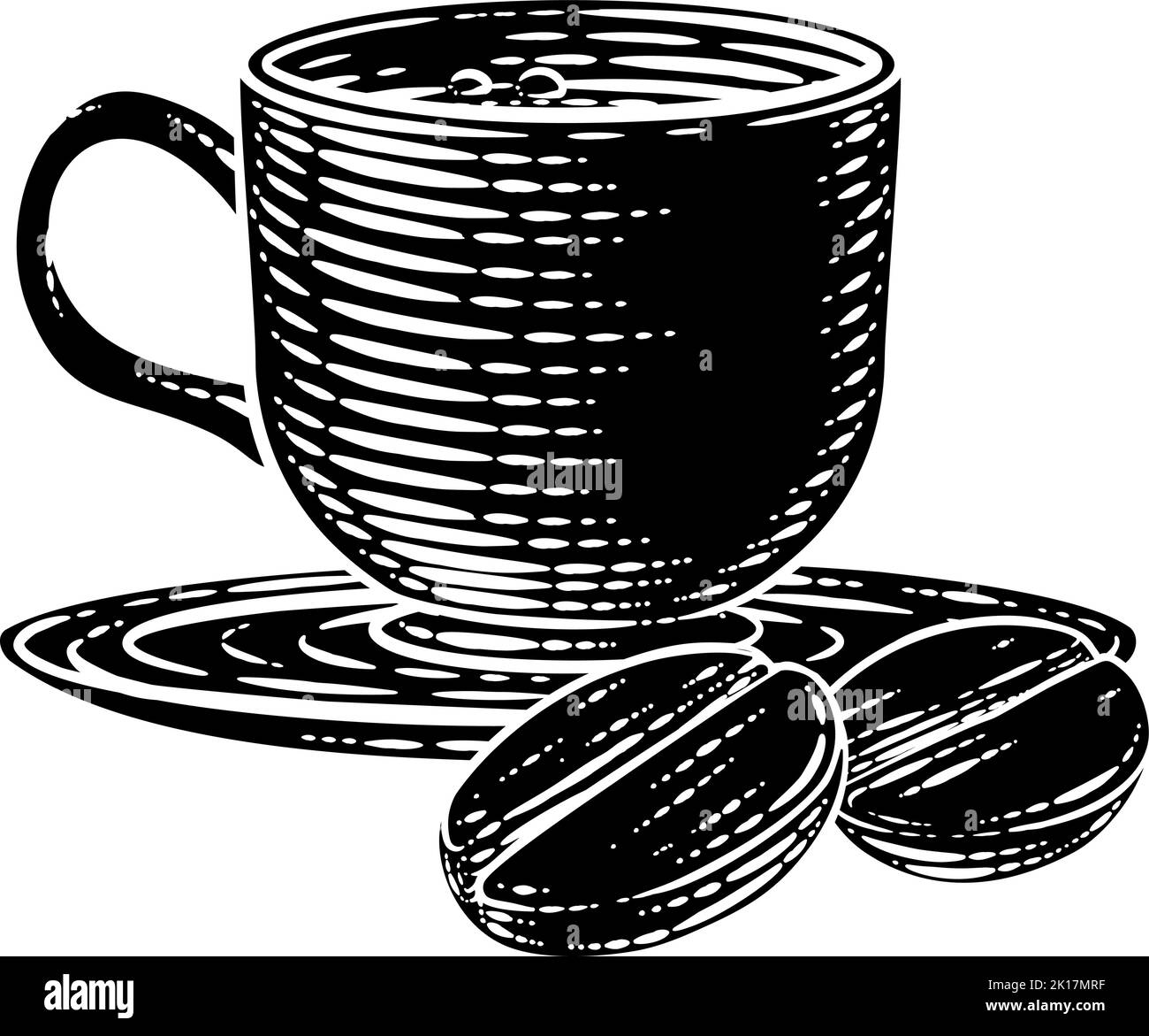 Illustration de la coupe de bois Vintage Coffee Beans and Cup Illustration de Vecteur