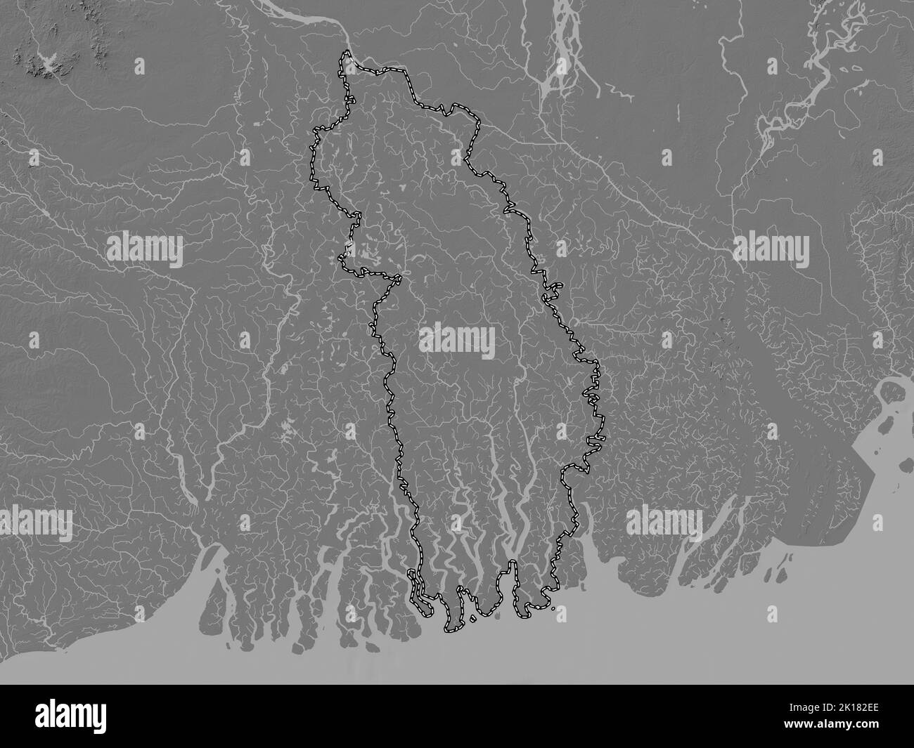Khulna, division du Bangladesh. Carte d'altitude à deux niveaux avec lacs et rivières Banque D'Images