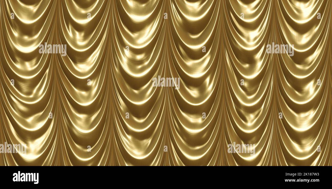 Fond transparent de rideaux en or. Texture de rideaux en velours soyeux de luxe. Répéter le modèle pour le contexte de performance ou de promotion. Un hig Banque D'Images